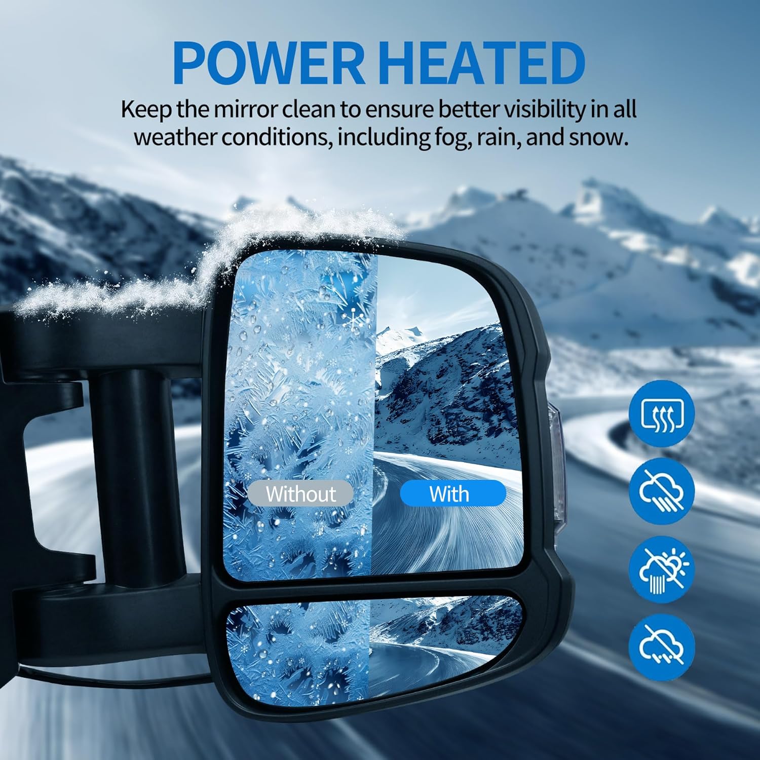 Passenger Right Side Extension Long Arm Mirror for Ram Promaster 1500 2500 3500 2014-2023, Heated Power Glass Turn Signal Light Manual Folding,Textured Black 8-Pin