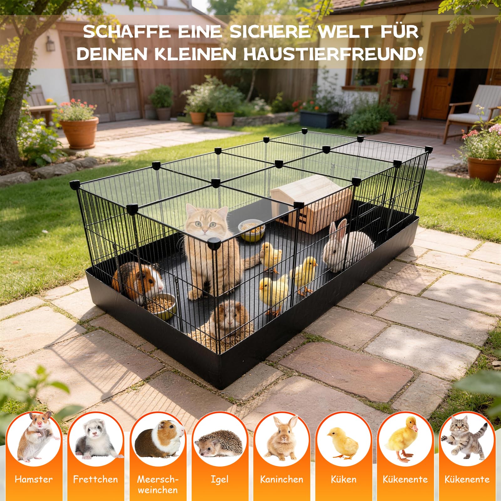 Kleintiergehege, Meerschweinchen Gehege Hasenkäfig Innen mit Oberer Abdeckung & Wasserdichtem Bodenfutter Gehege für Kleintiere 122CM x 60CM x 40CM Kaninchengehege DIY Metall Hamster Igel Welpe