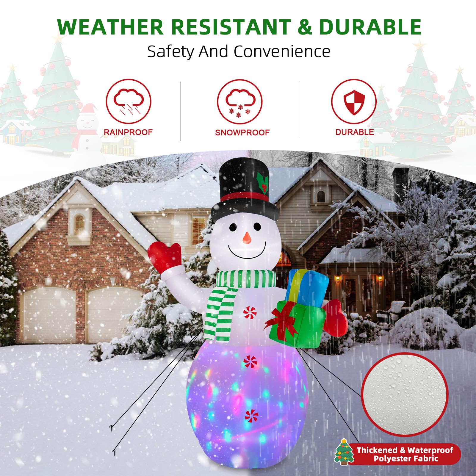 Bonhomme de neige géant gonflable de 3,7 m - Décoration de jardin gonflable - Lumières LED intégrées pour Noël, fête, jardin, cour