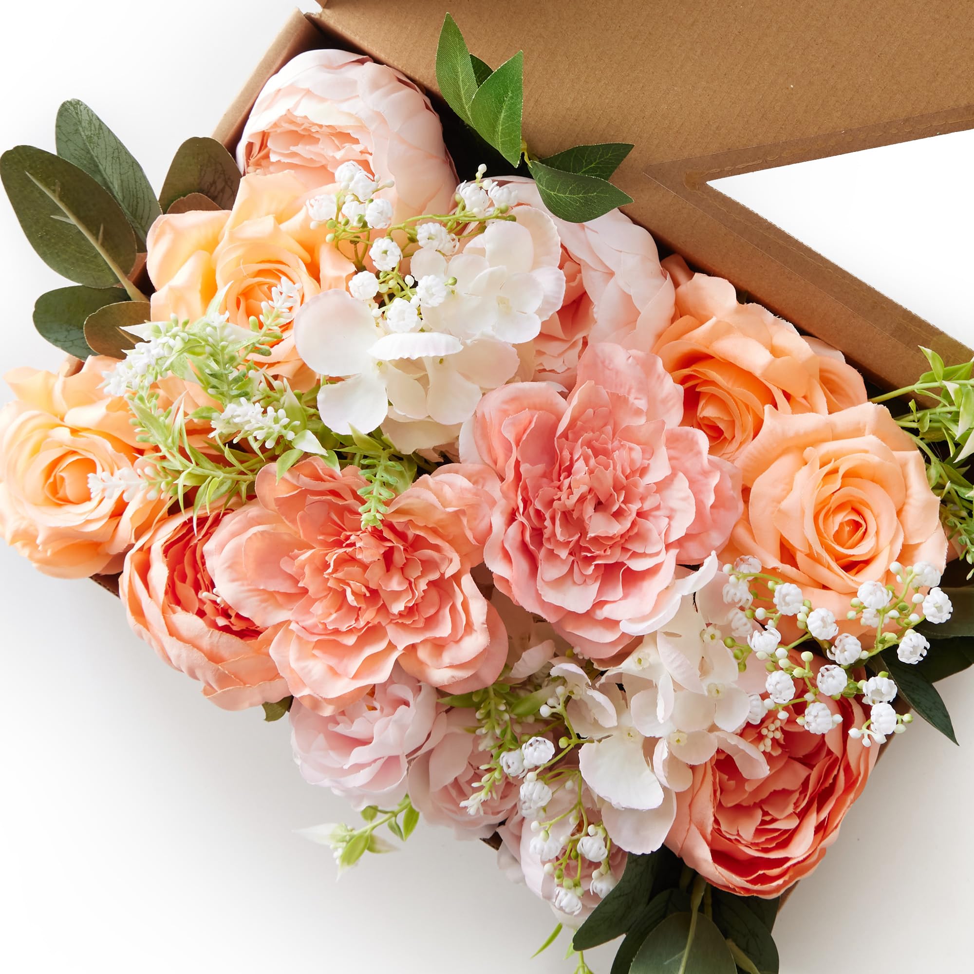 MISSPIN Wedding Artificial Flowers Box Set for DIY Wedding Bridal Bouquets Fake Peony Flowers Centerpieces Arrangements Party Baby Shower Home Spring Decorations (Peach Pink) SIMILAR TO LOT PHOTO