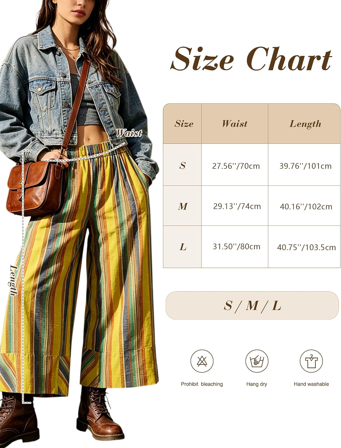 Womens Striped Wide Leg Pants Summer Boho Palazzo Pants Causal Elastic High Waist Long Lounge Trousers with Pockets