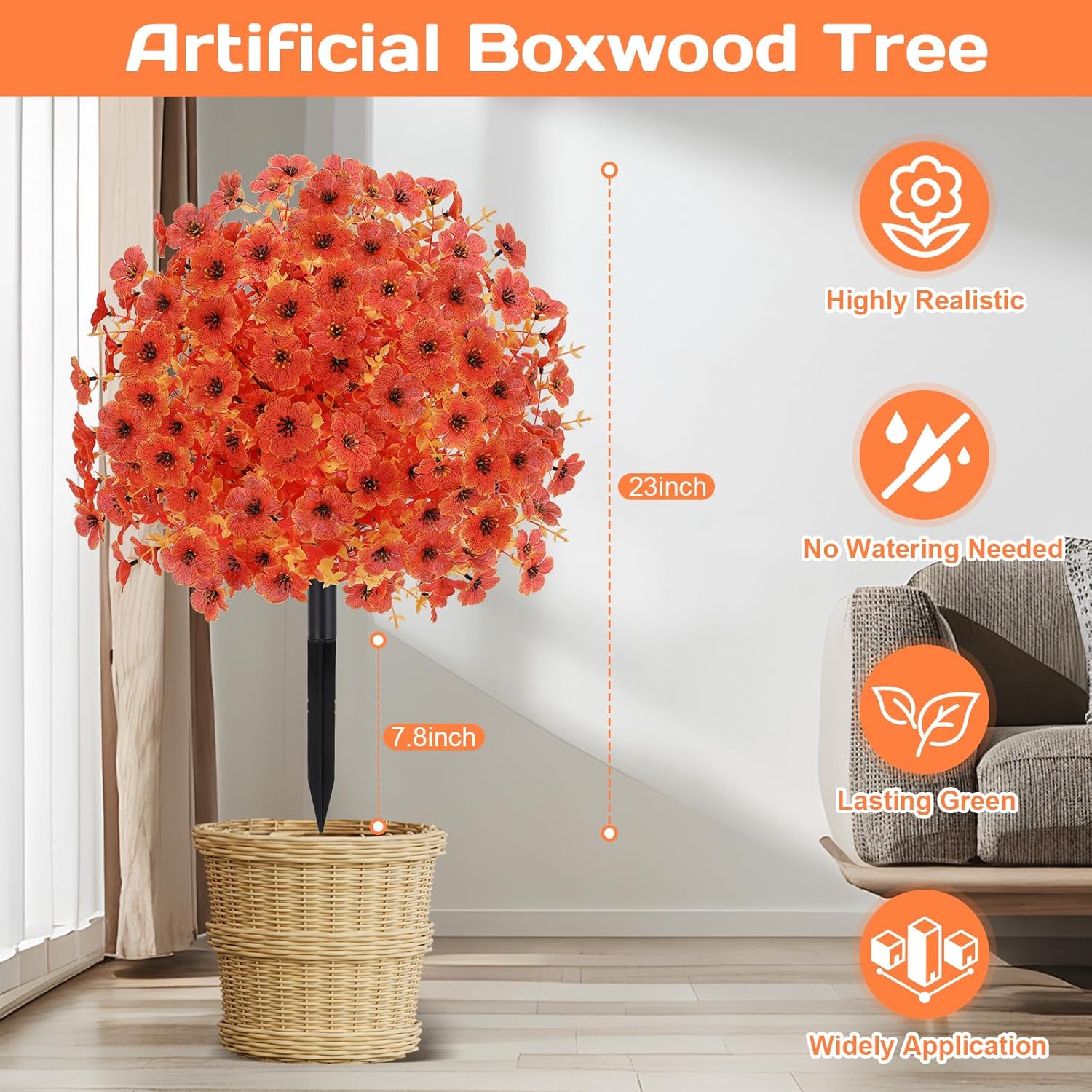 Geegoods Set of 2 Artificial Topiary Ball Tree with Flower for Outdoor, Fall Fake Shrubs Bushes with Ground Spikes, UV Resistant Faux Boxwoods Plants for Garden Porch Patio Decor