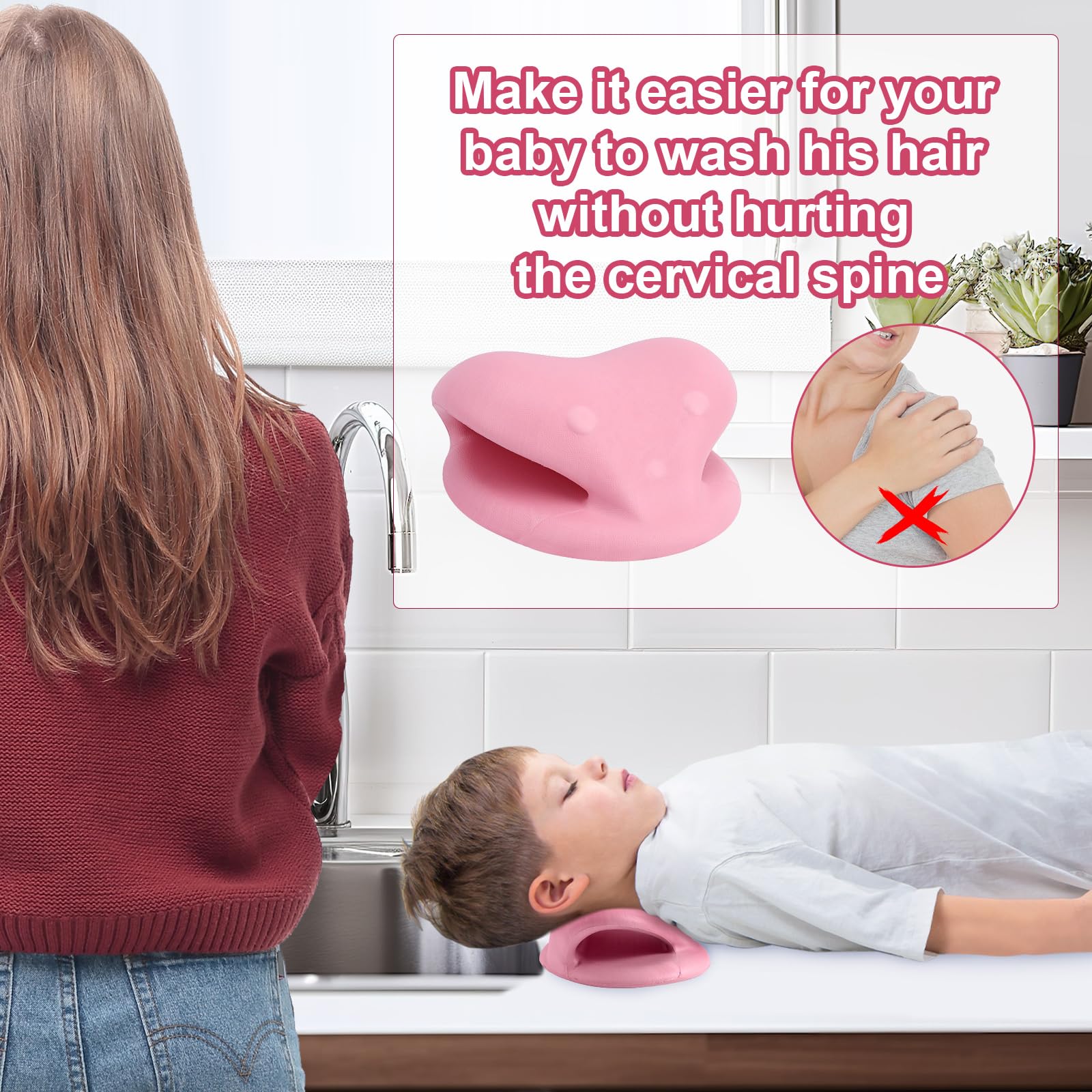 Gosknor Stacja do Mycia Włosów dla Dzieci, Mycie Włosów Podpórka Pod Szyję Poduszka Napinająca Ergonomiczna Poduszka Pod Szyję i Ramiona do Szamponu dla Dzieci Umywalka Wanna Zlew Salon Domowy