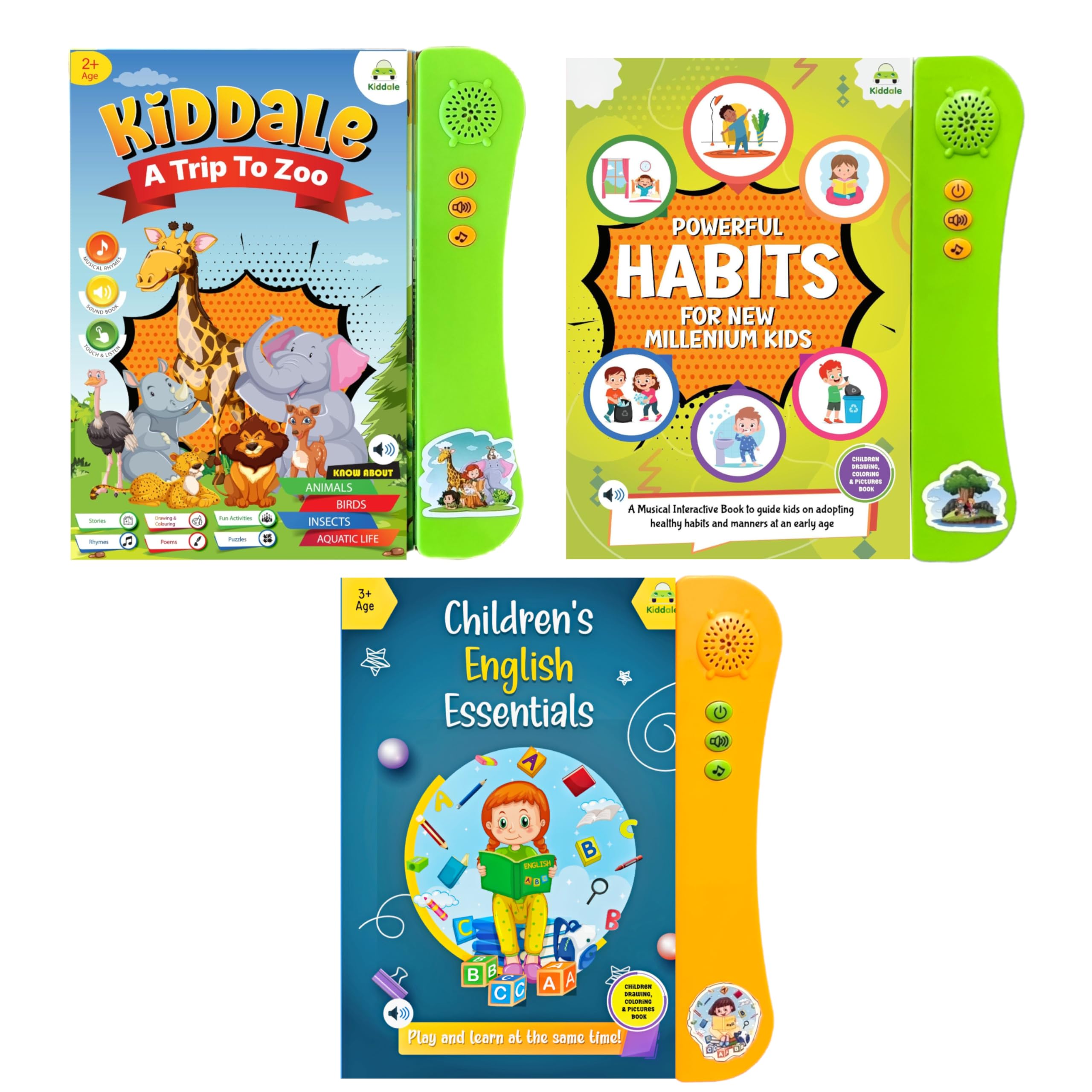Kiddale Pack of 3 Musical Interactive Sound Books:Trip to Zoo,Powerful Habits & English Essentials|Ideal Gift for Toddler|E Learning Book|Smart Intelligent Activity Books|Nursery Rhymes|Talking Book (B0D358K6L5) Amazon Price History, Amazon Price Tracker