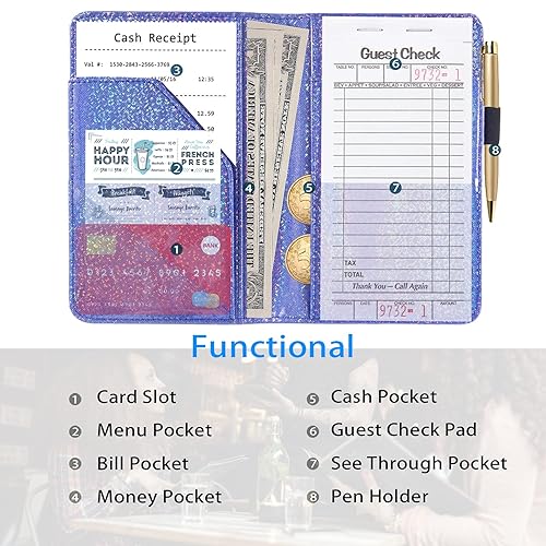 Miniatura 97 de ACdream - Libretas de servicio para camarero, cuaderno de recibos de comensales, bonito organizador de piel, cartera para dinero, para presentar AB