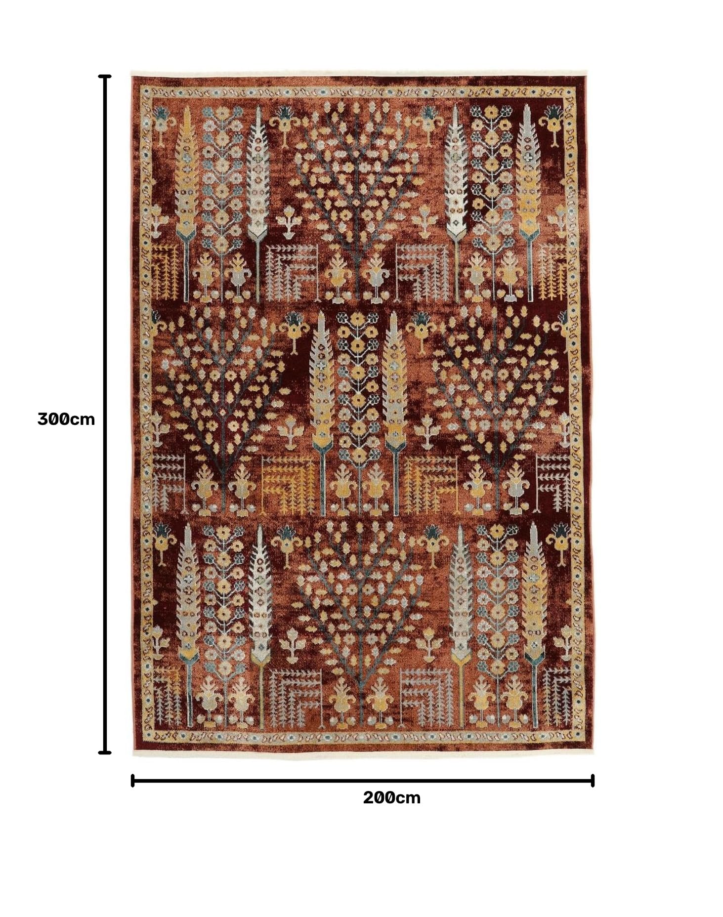 RugVista Razavi, Tapis, Modernes, 200 x 300 cm, Rectangulaire, Poil Ras, Salle de séjour, Chambre, Cuisine, Lavage en Machine, Rouille
