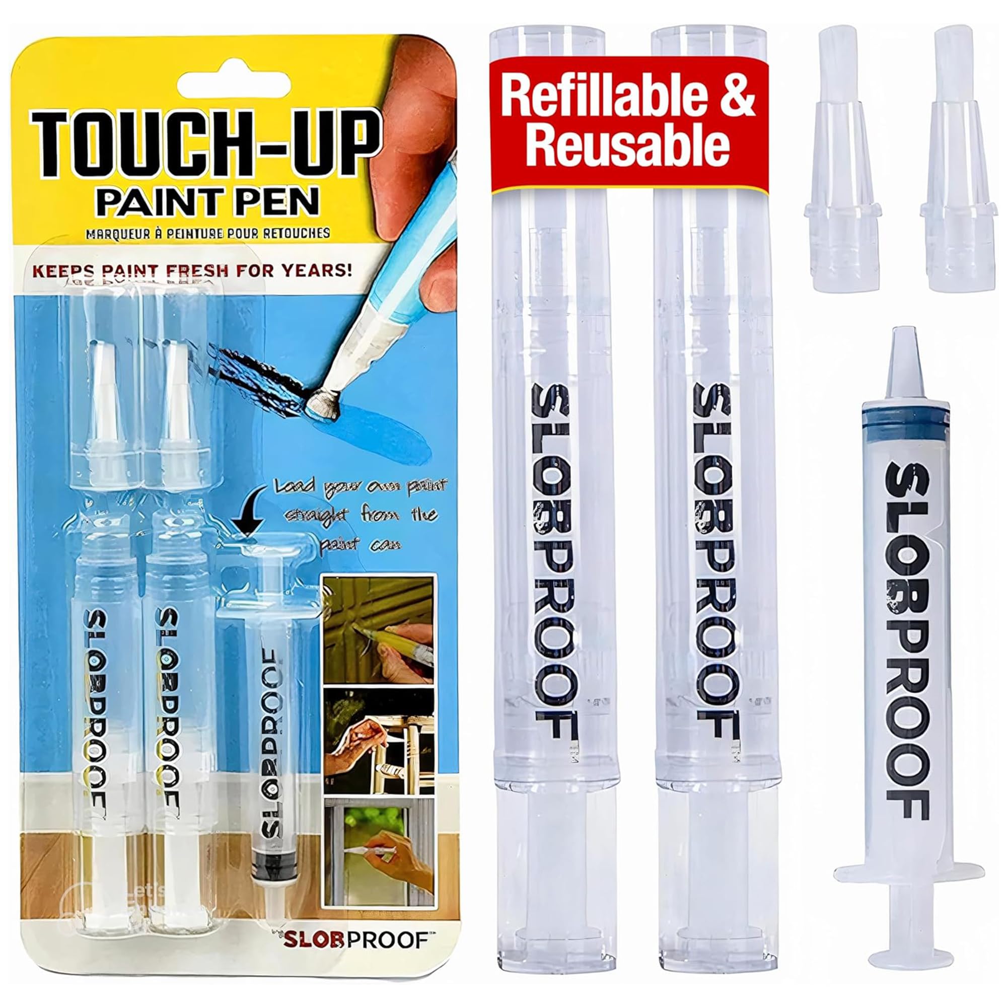 Slobproof Refillable Touch-Up Paint Pen  Mess-Free  Reusable Wall Paint Repair Tool  Precise Application  DIY Home Improvement  Furniture  Arts and Crafts  Patented Design  Easy Storage  Pack of 2