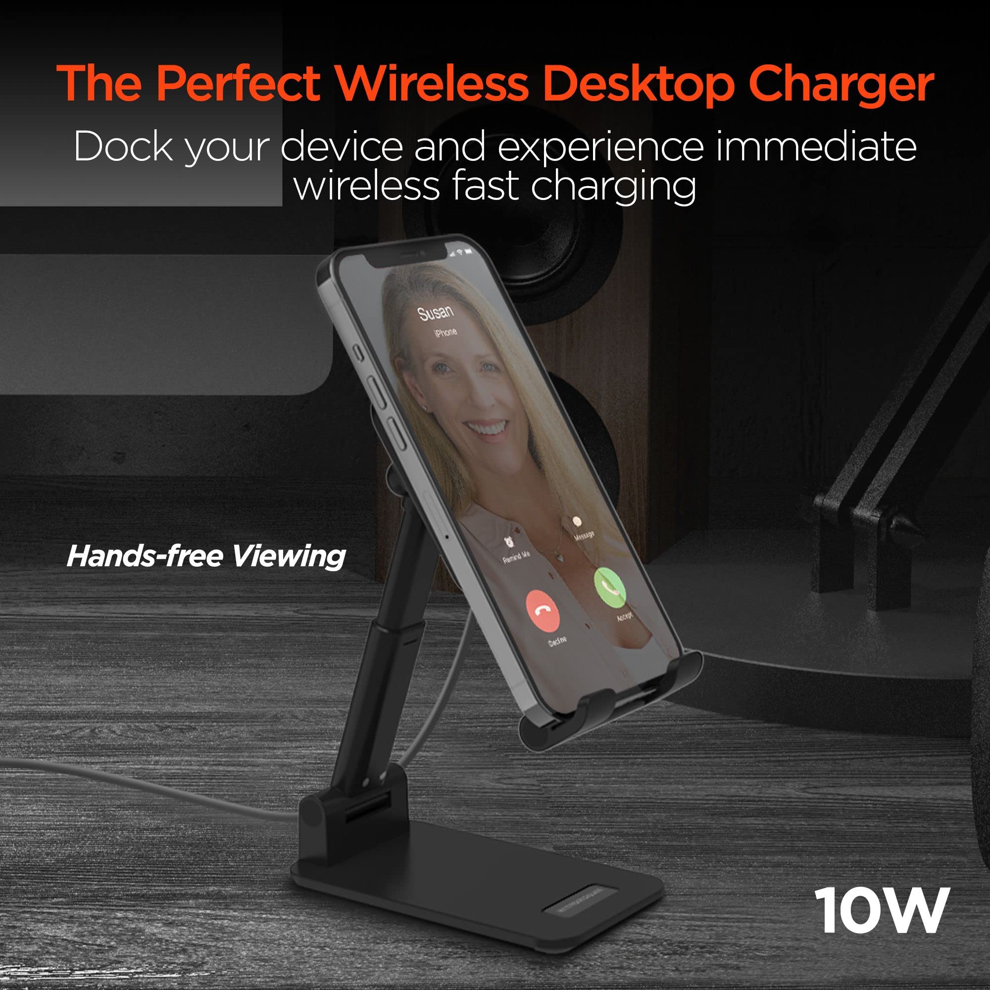 Fast Wireless Charger - HyperGear Cell Phone Charging Stand w/LED Power Indicator [Charges On Contact] Portable & Universal Compatibility for iPhone 15/14/13/Pro Max/Pro, Galaxy S24/S23 & More [15415]