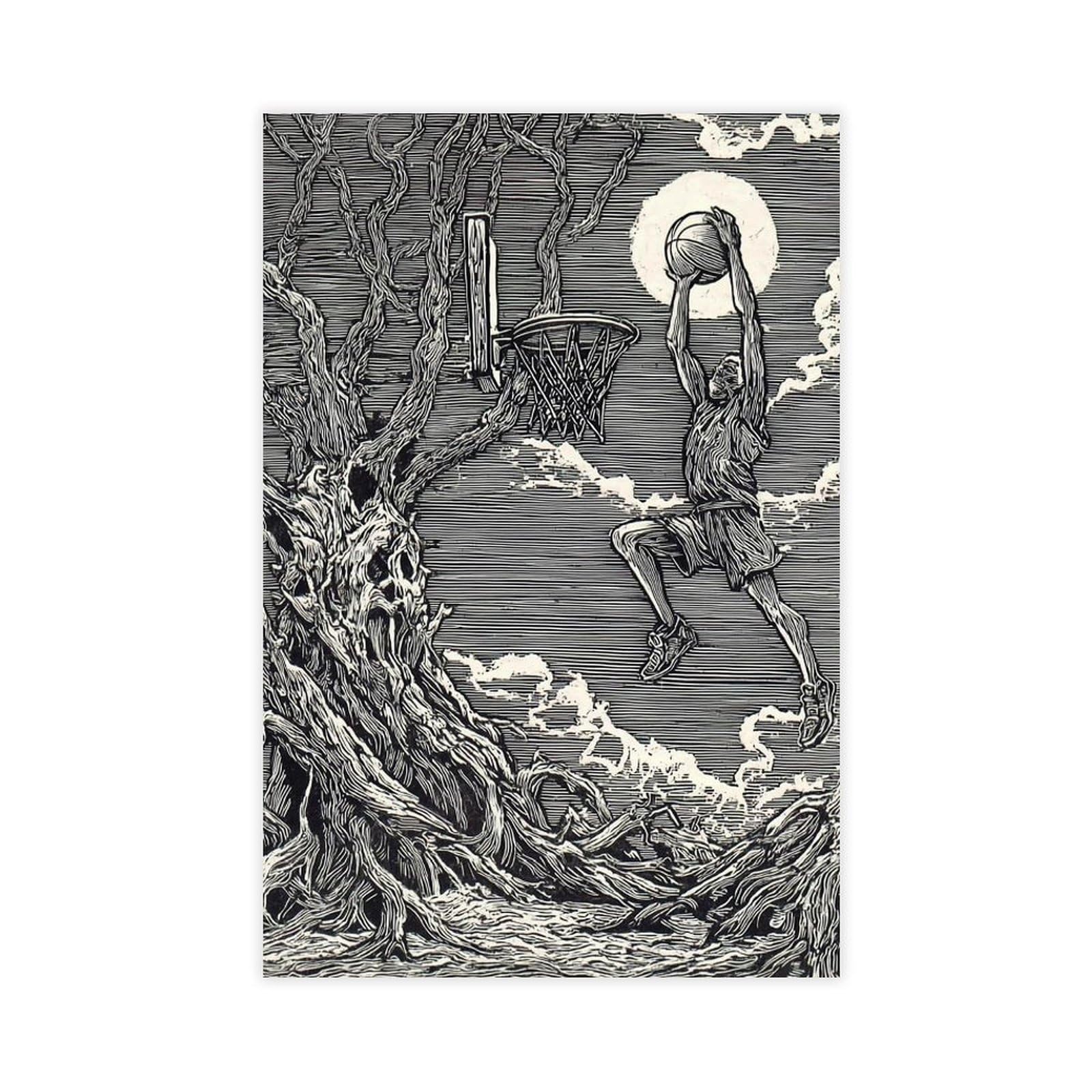 Ywtjax Unframe-Style Basketball Dunk Surrealist Poster Canvas Poster For Dorm Room Decor Gift