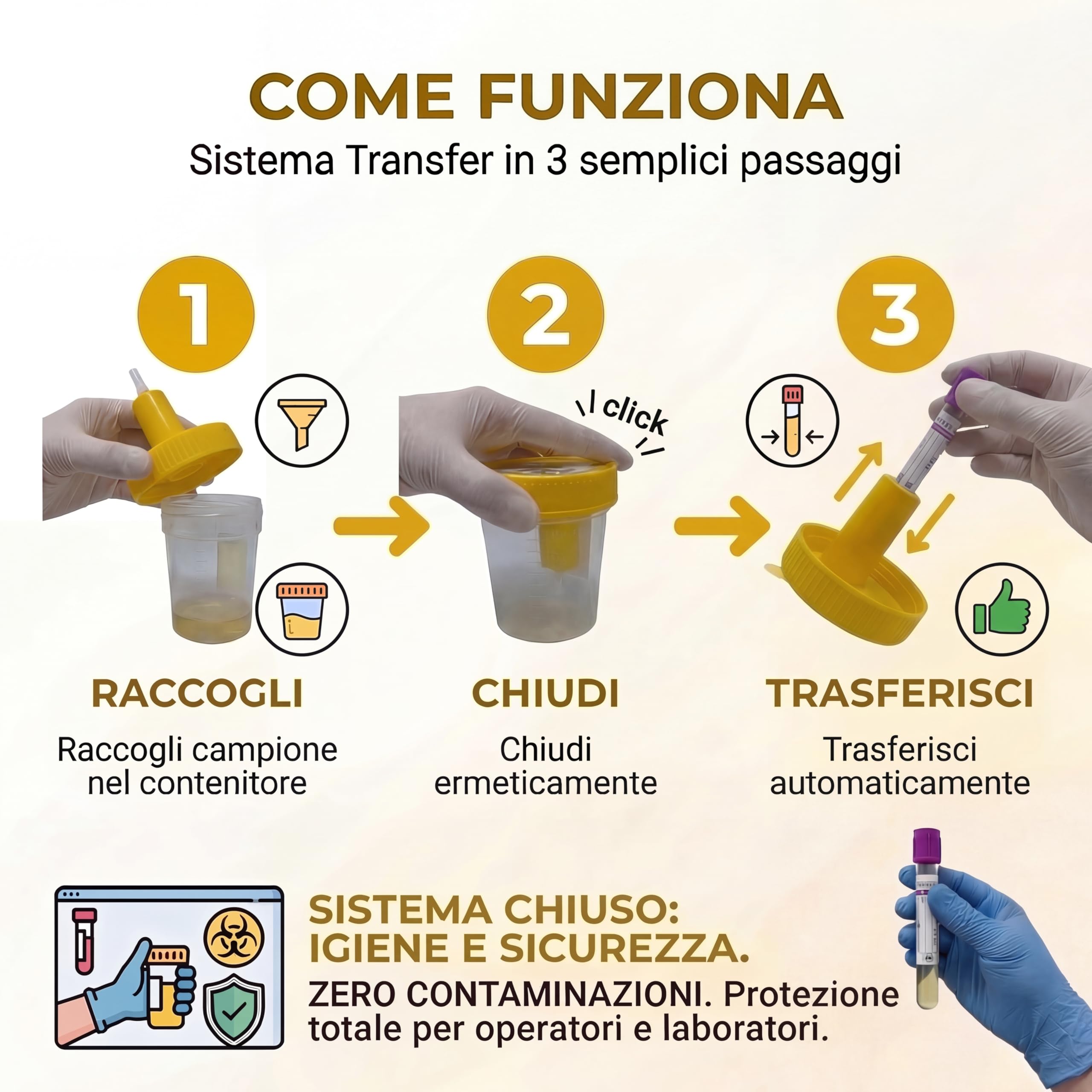 Contenitore Urine per Analisi e Urinocoltura Graduato Dispositivo Medico Farvisan (4 Contenitori Urina)