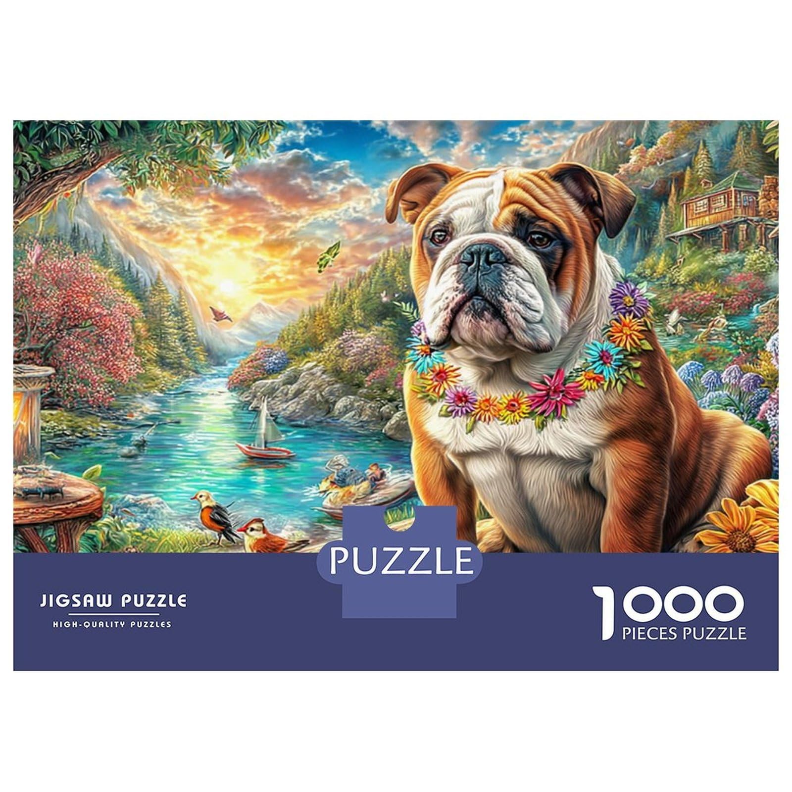 Bulldog Landscape 1000 Piece Sturdy Cardboard Jigsaw Puzzle Set for Adults Kids,pet by Pond,Educational Game Decompression Fun Present Activity 70x50cm/1000pcs — image 1