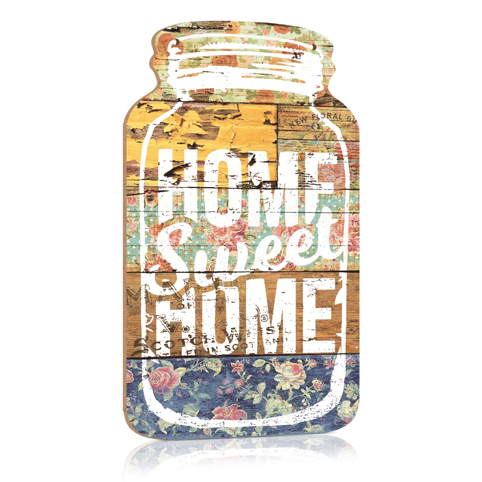 Putuo Decor Mason Jar Decorative Wood Home Sign Wall Hanging Plaque 8.3“x4.5 (Home Sweet Home 5)