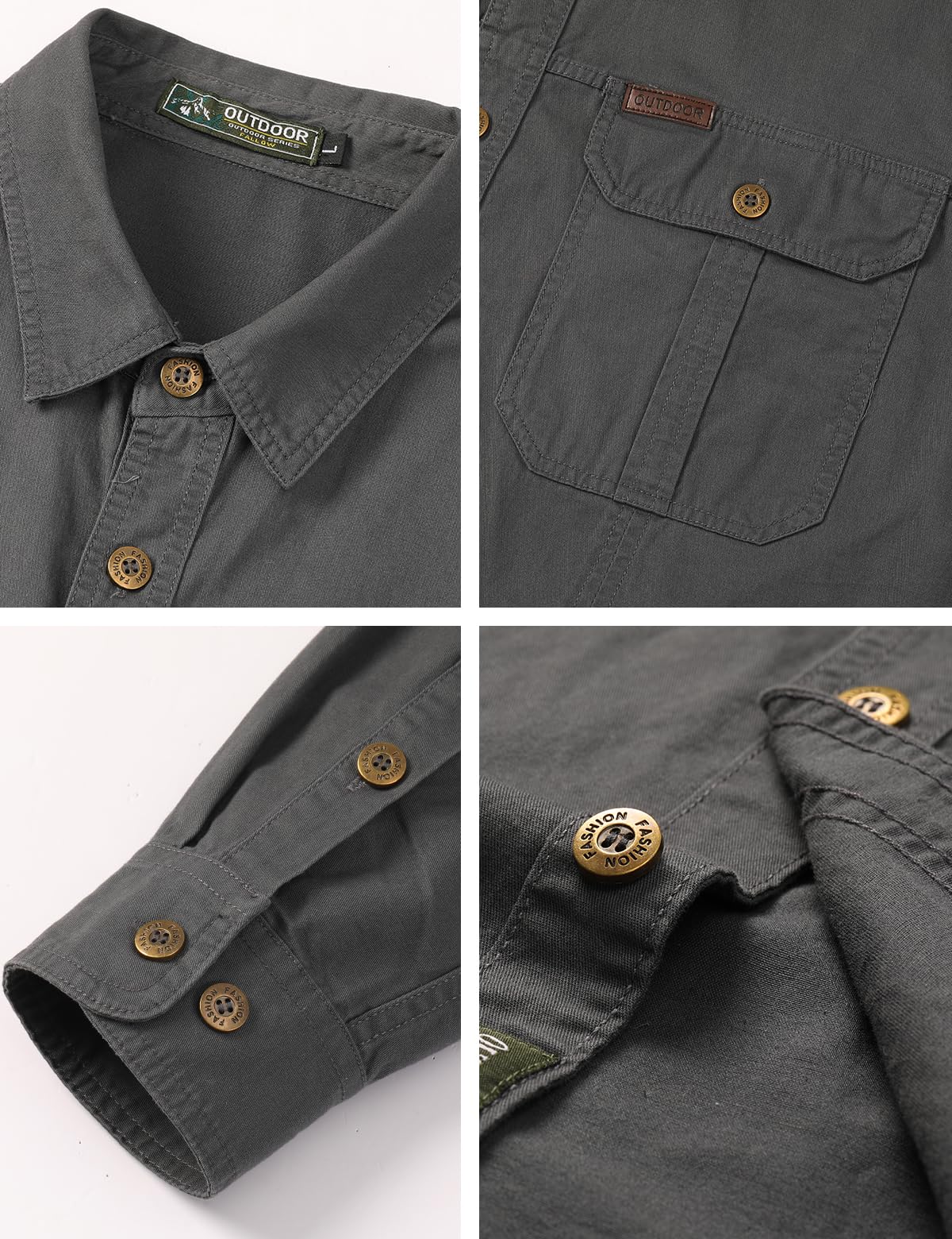 Casey Kevin Chemise de Militaire à Manches Longues pour Homme en Coton, Chemise Cargo Vintage pour Travail Extérieur Randonnée Tactique, Boutonnée, 2 Poches, Regular Fit