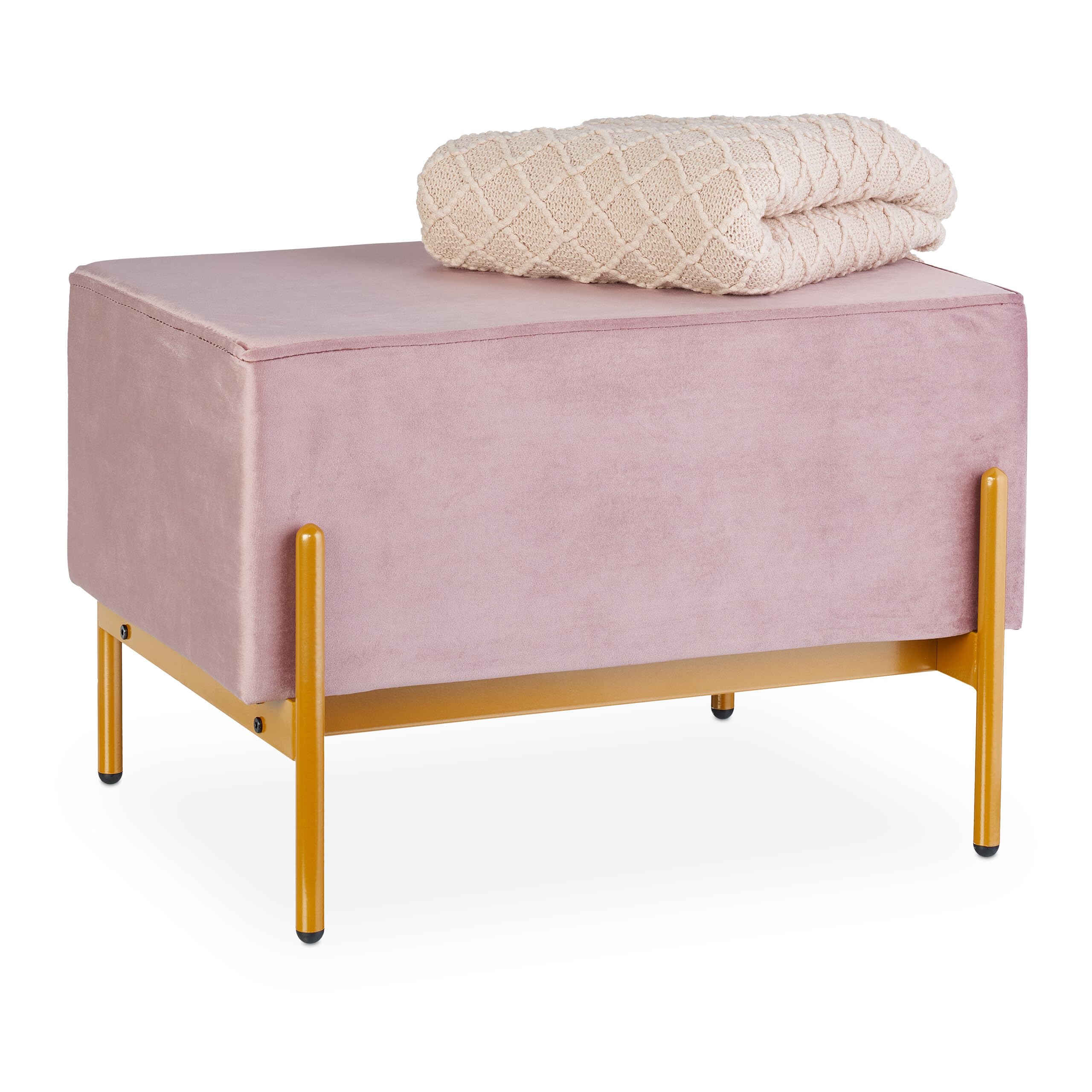 Relaxdays Panca da Ingresso con Seduta Imbottita in Velluto, HLP: 40 x 60 x 43 cm, Entrata, Camera da Letto, Rosa Oro
