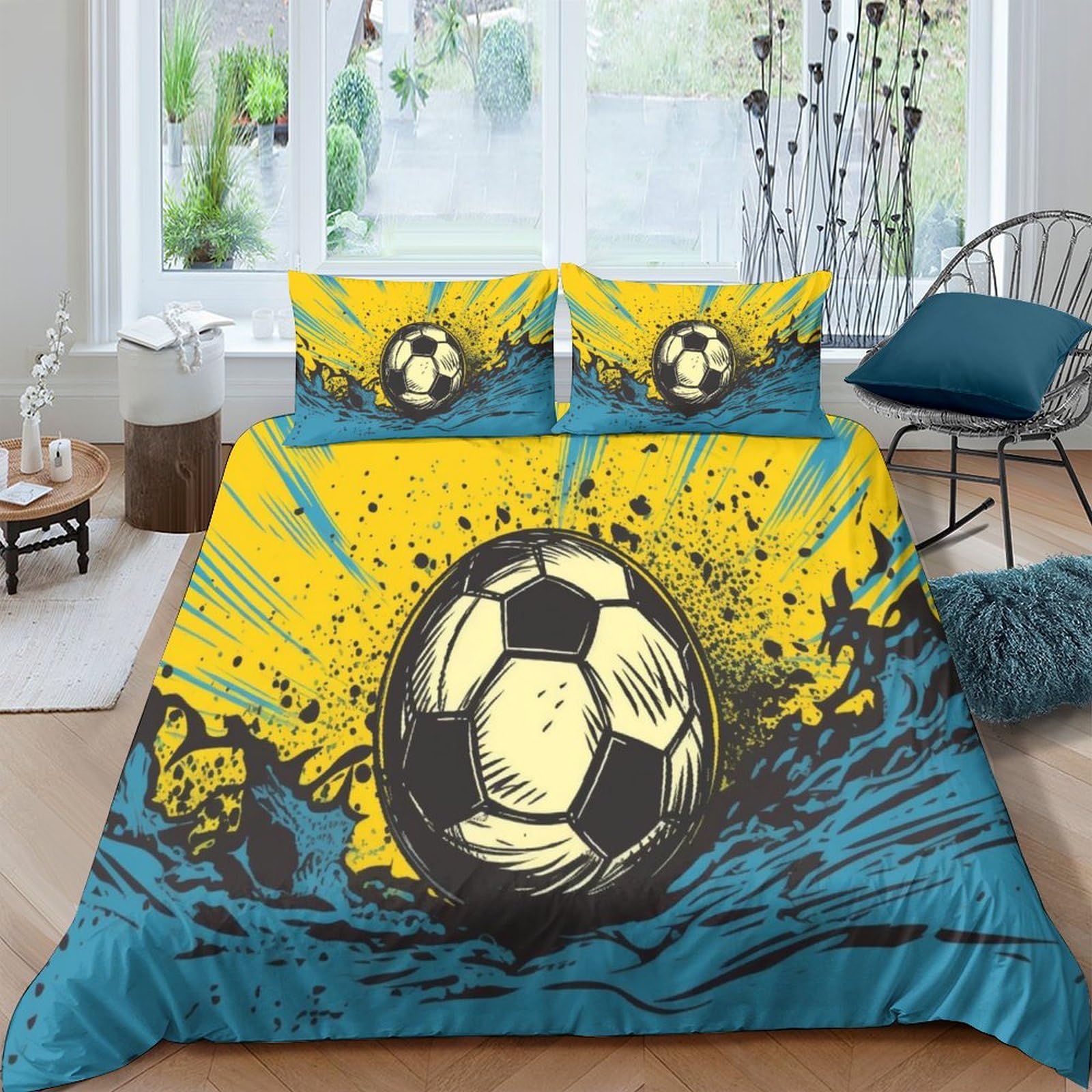 GOOSMI Football Comforter Covers 3D Print Bright Colours for Teens And Adults Duvet Cover Quilt Cover Soft Microfiber with Zipper Closure with Pillow Cases Bedding Set 3 Pieces Double(200x200cm) — image 1
