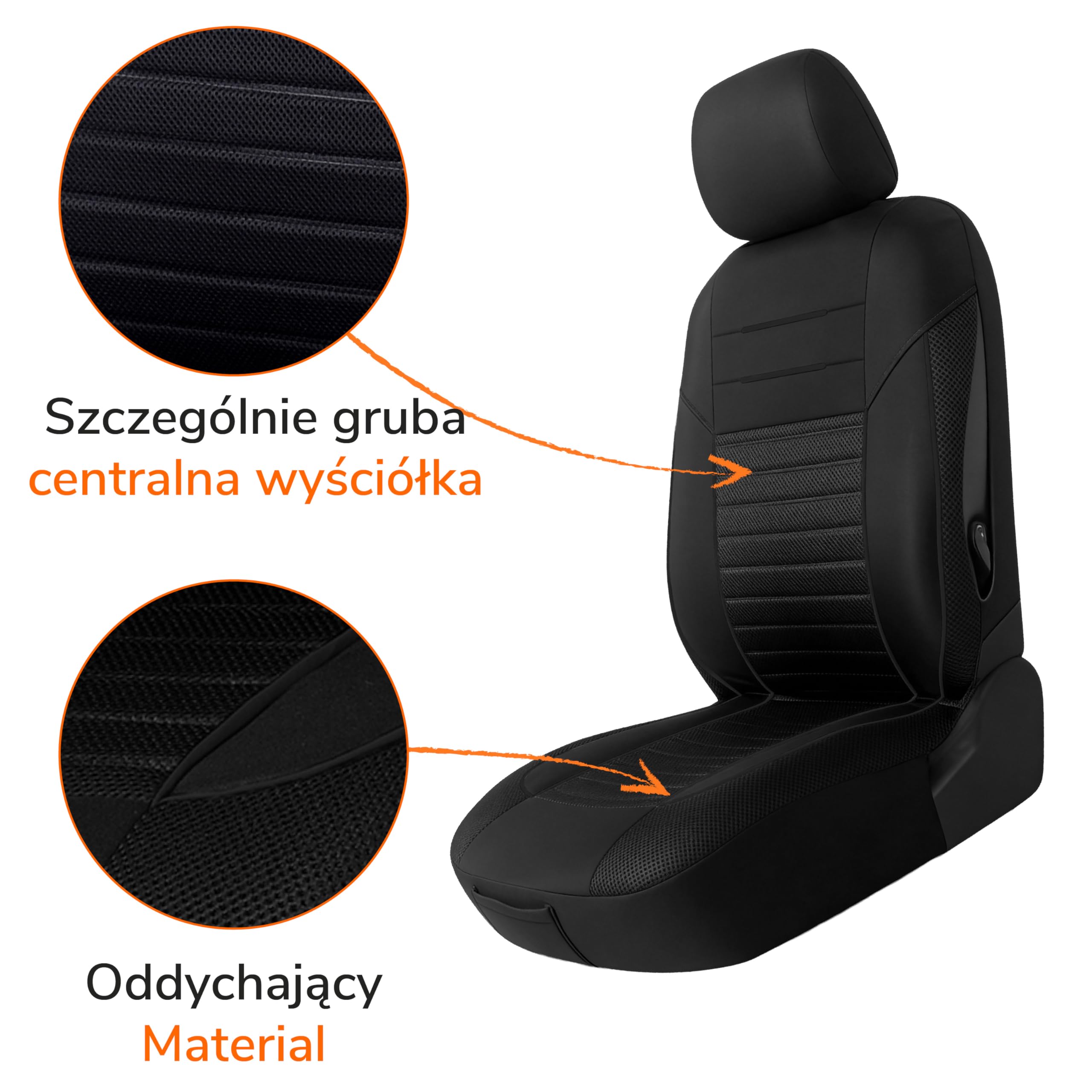 Upgrade4cars zestaw pokrowców na siedzenia samochodowe wersja 2026 | uniwersalne pokrowce na siedzenia w kolorze czarnym dla fotela kierowcy i pasażera | akcesoria do wnętrza samochodu dekoracja