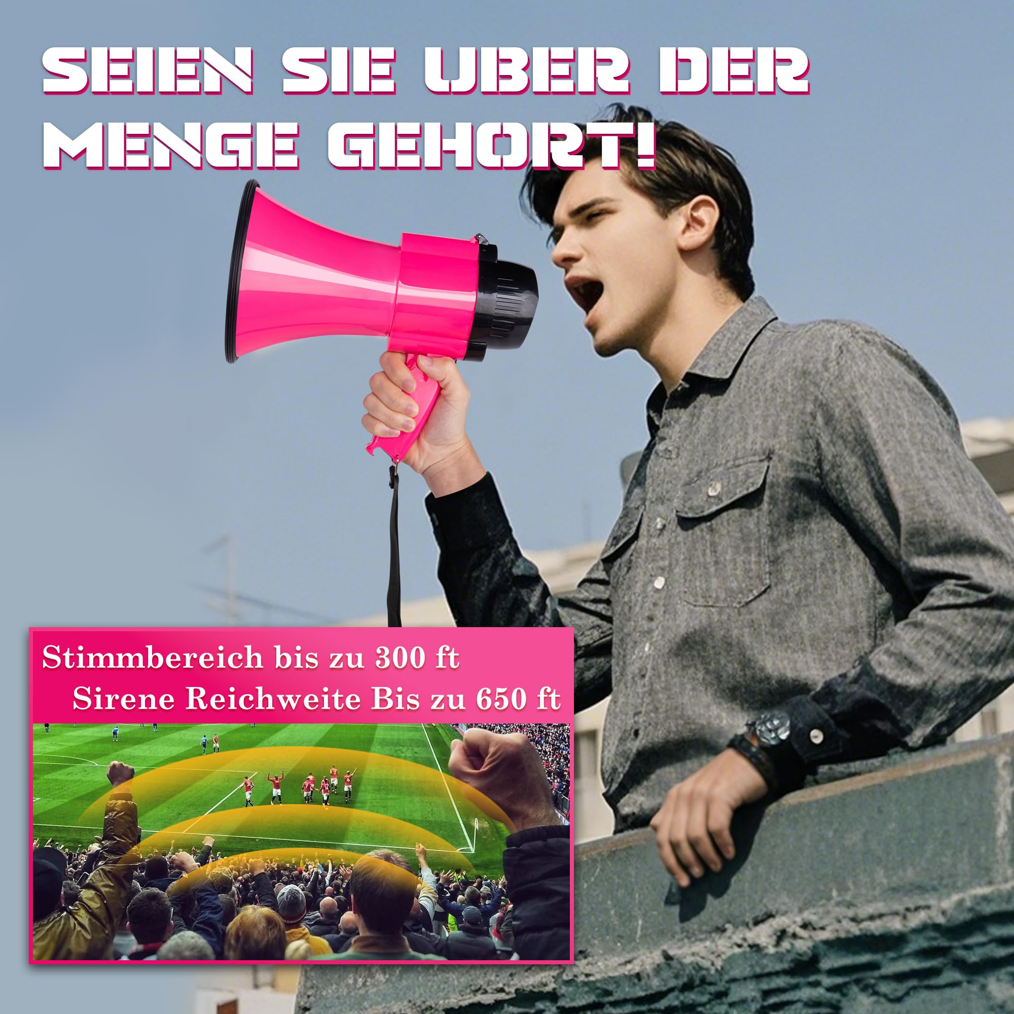 MyMealivos 30W Megafon Bullhorn eingebaute Sirene und 240er Aufzeichnung, Lautstärkeregelung für Innen- und Außenaktivitäten