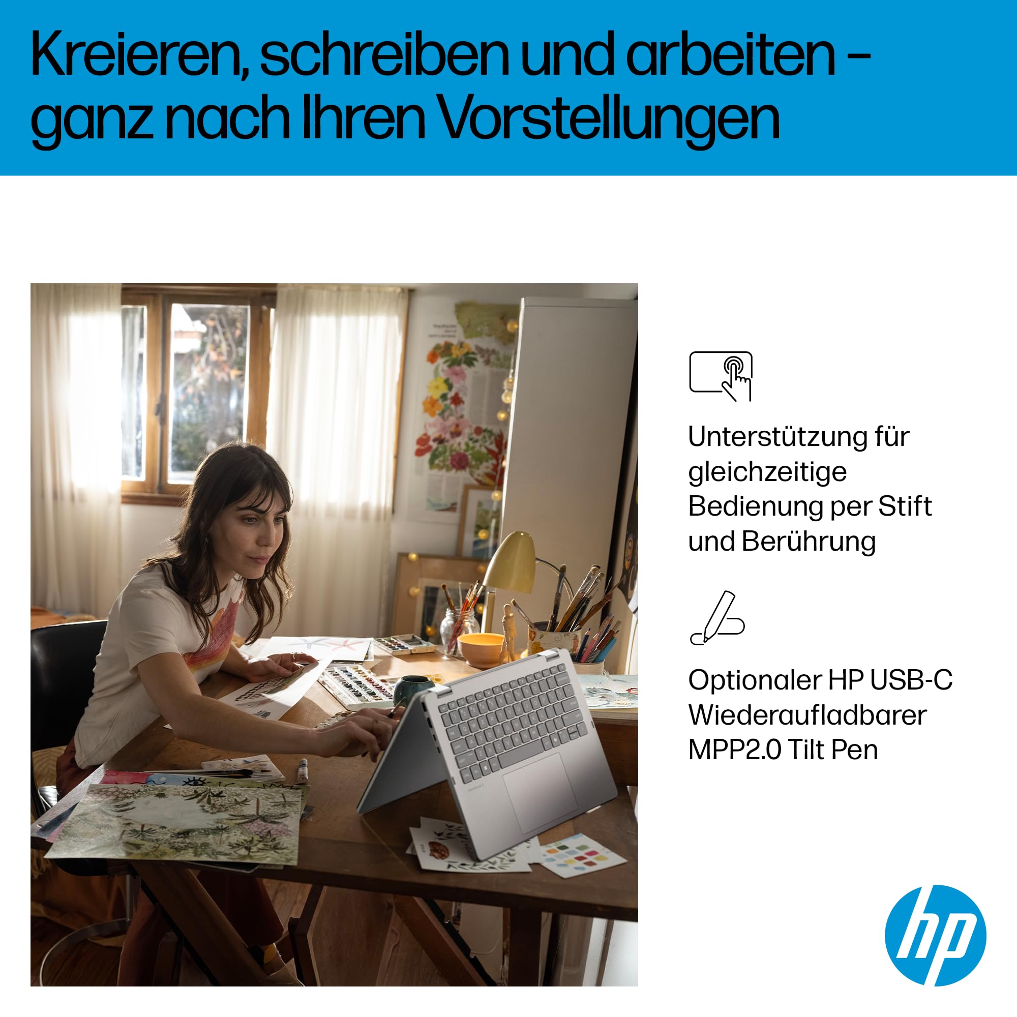 HP OmniBook 5 Flip 14-fp0254ng 2 in 1 Convertible Laptop, 14 Zoll 2K-Touchscreen, Intel Core i5-1334U, 16 GB RAM, 512 GB SSD, Windows 11 Home, Silber