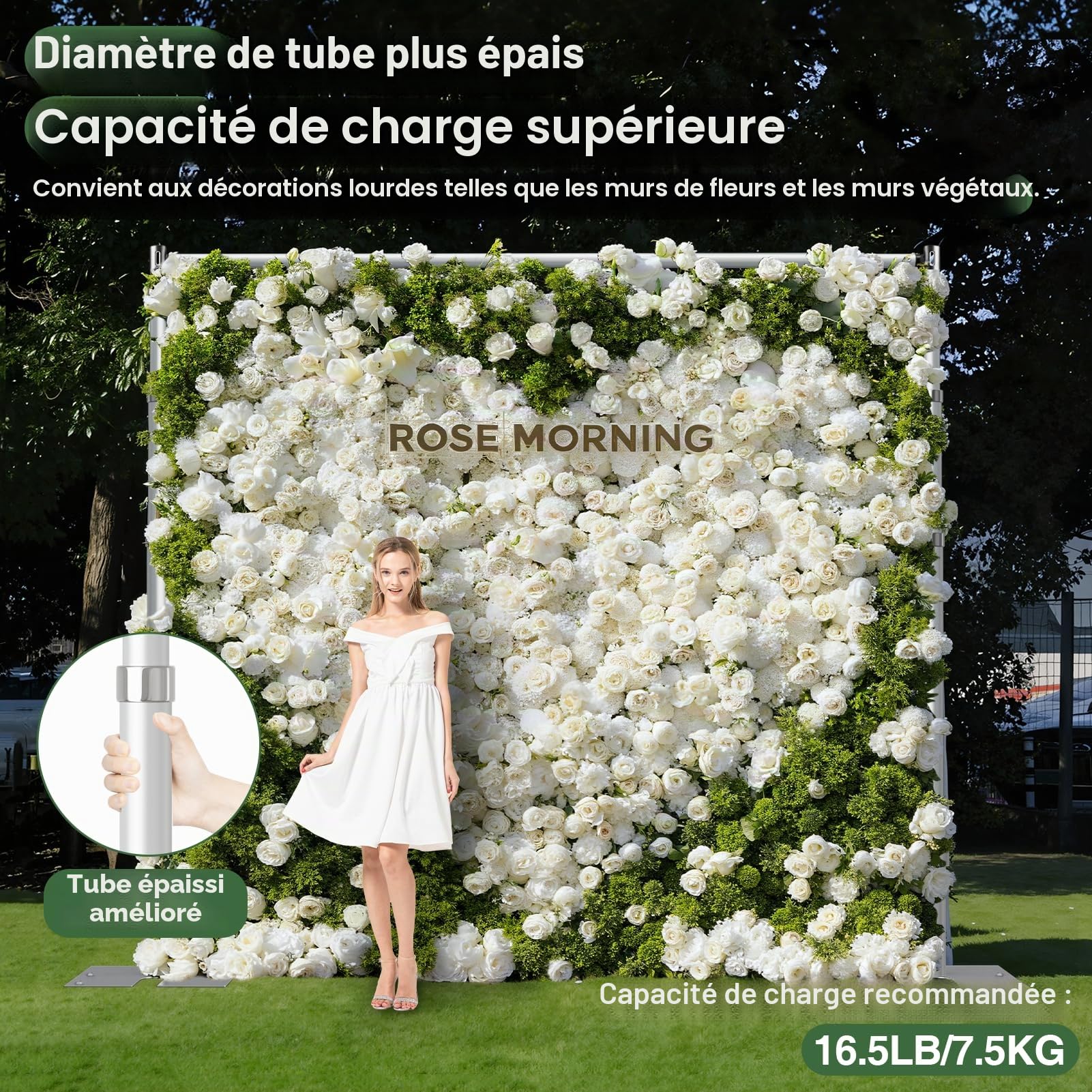 EMART Support Toile de Fond Photo Stable 2,6x3m, Arche de Mariage Réglable à Une Barre Transversale pour Studio, Video, Décoration d'anniversaire