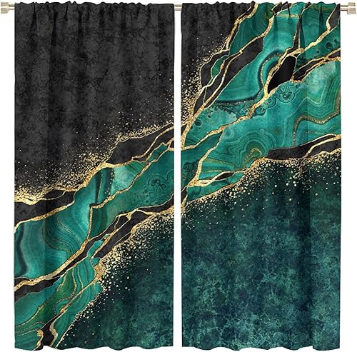 Cortinas de mármol verde con fondo abstracto de mármol con patrón de arte de mármol, cortinas estampadas para dormitorio, sala de estar, cortinas