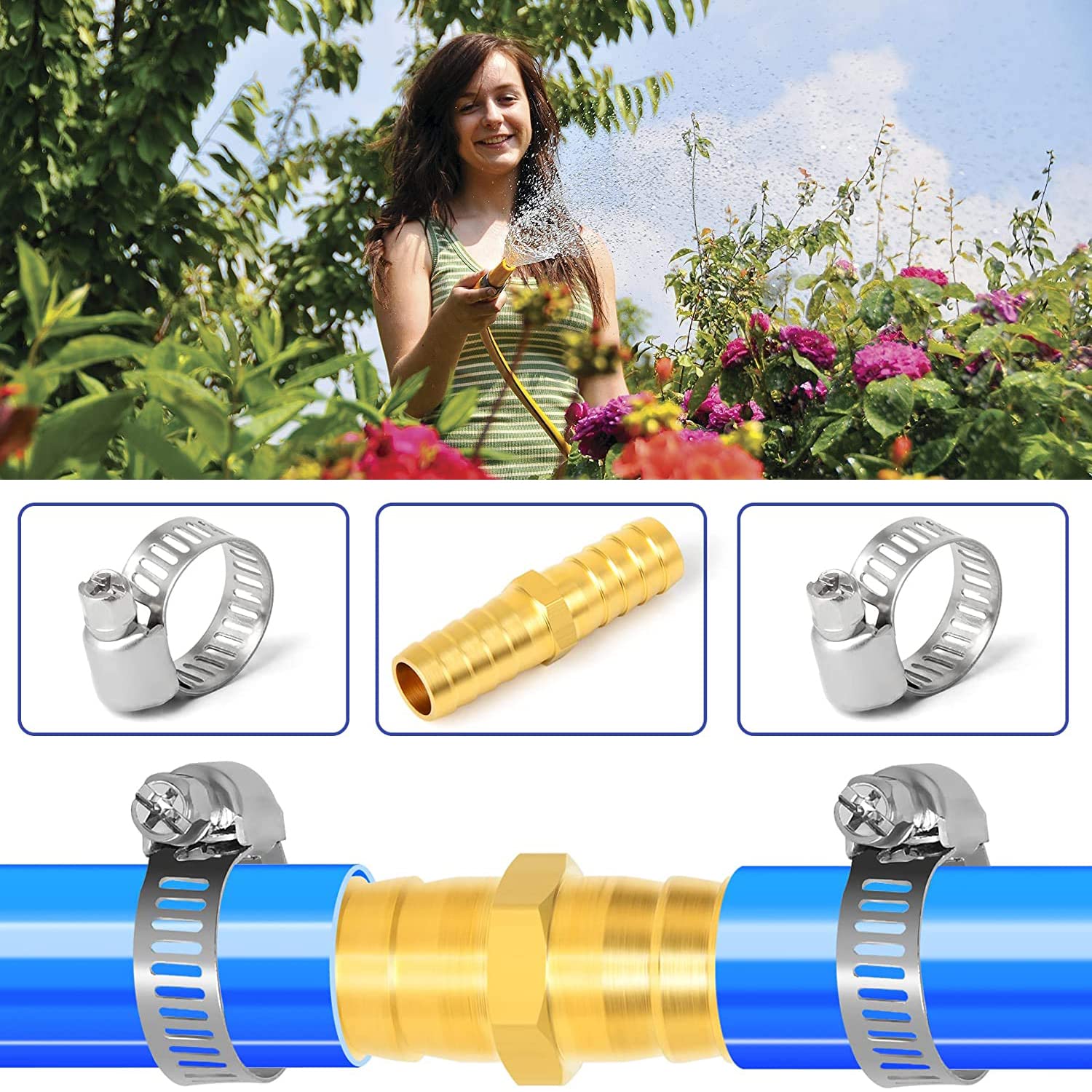 Confezione da 2 raccordi a gomito per tubo flessibile in ottone con spina 10 mm x G1/2, XU