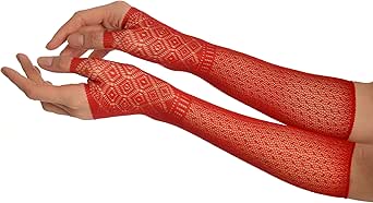 LissKiss Red Stretchy Crochet Lace Fingerless Evening Gloves Gloves