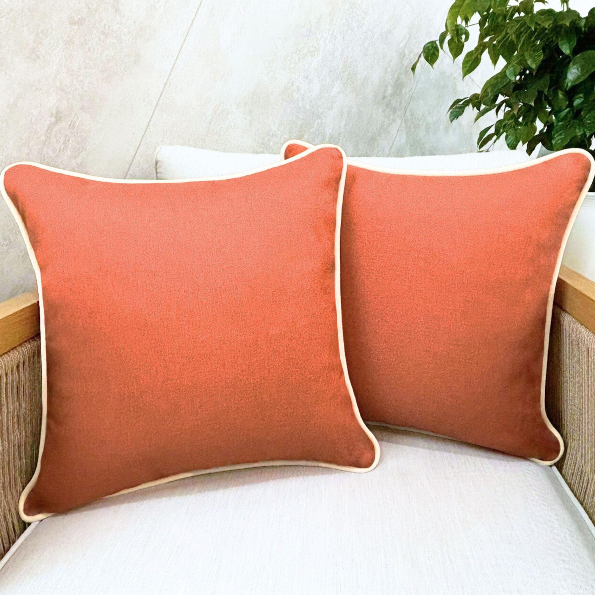 HER HWA Outdoor Throw Pillow Covers ONLY White Piping, 18x18 Inches, Pack of 2 – Waterproof, Smooth Zipper, Durable Polyester for Outdoor/Indoor Decor