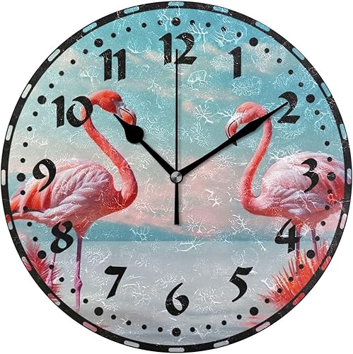 xigua Flamingos - Reloj de pared silencioso sin tictac de 10 pulgadas, funciona con pilas, reloj fácil de leer para el hogar, cocina, sala de estar,