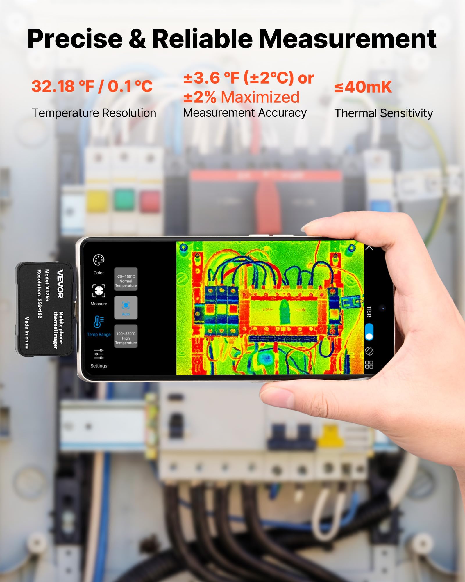 VEVOR Wärmebildkamera für iOS & Android, 512x384 Super IR & 256x192 IR-Auflösung Thermobildkamera mit Makro-Objektiv für Smartphone Tablet mit USB-C, 25Hz Infrarotkamera für -20°C-550°C Inspektion