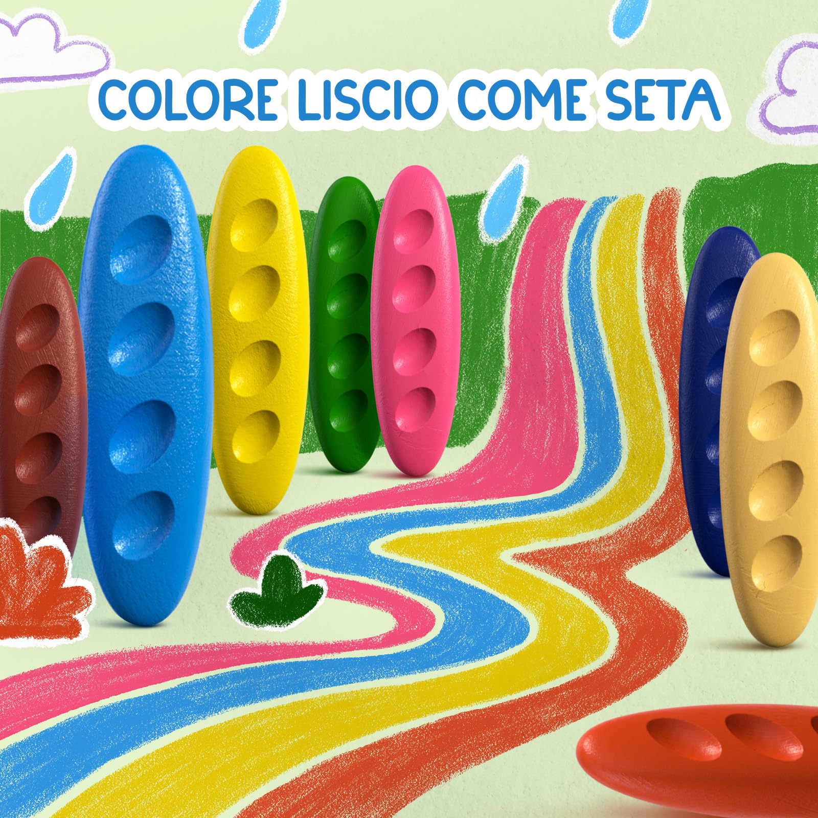 12 Pastelli Bambini 2 Anni + Forma Ergonomica Arachidi + Crayon per Bambini 1-3 Anni | Colori che non sporcano | Pastello a Razzo e Facili da Impugnare | Pastelli a cera