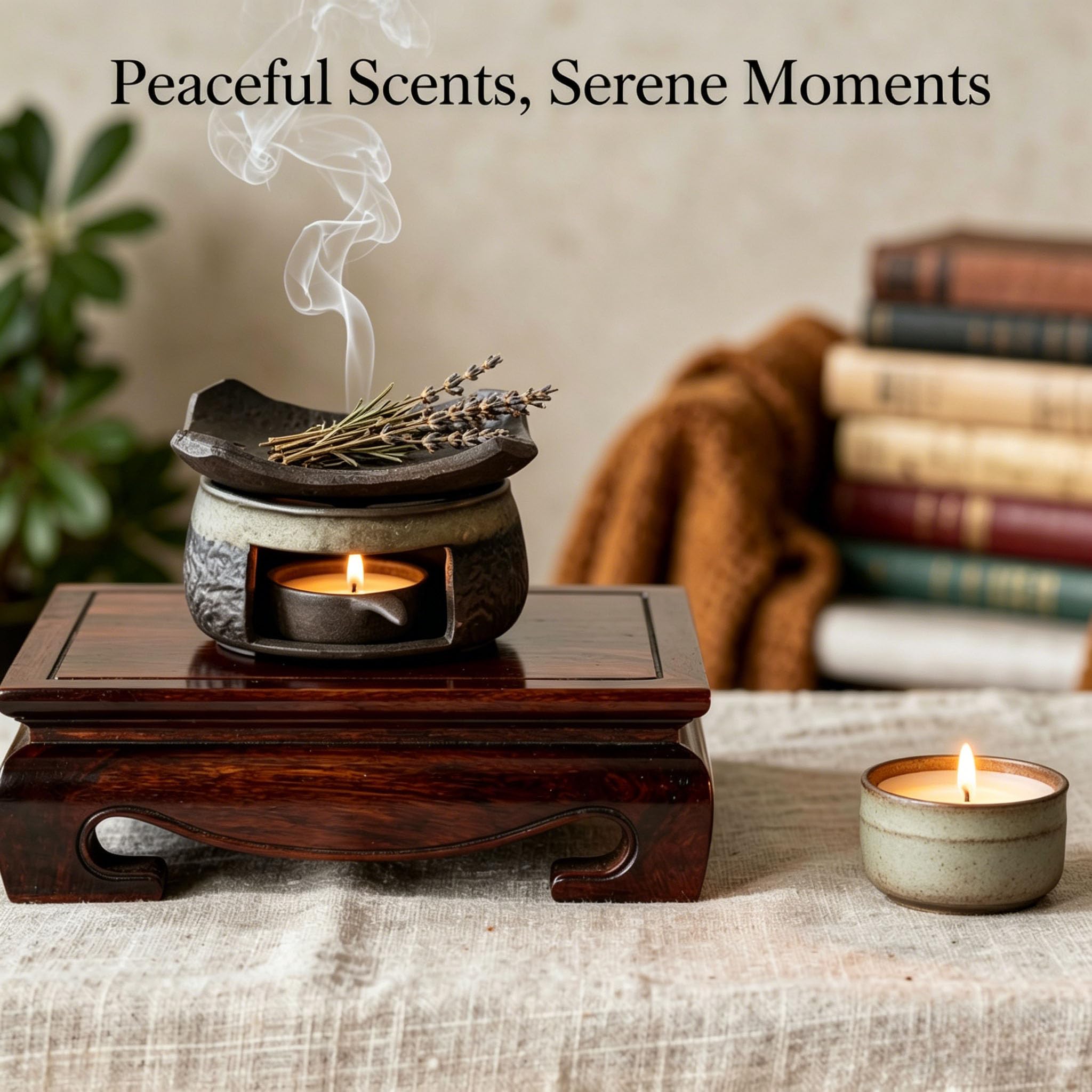 Keramik Aromatherapie Brenner mit Zange, Duftdiffusor für ätherische Öle, Teelicht Kerzenhalter Wärmer, Kräuter Räucherbrenner Set, Zen Stil für Zuhause, Büro, Meditation, Entspannung