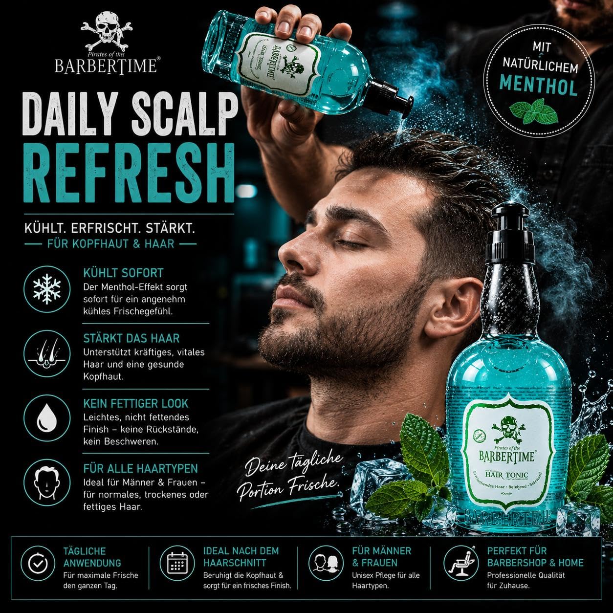 Hair Tonic 400ml | Erfrischendes Haartonikum mit Menthol & Kampfer | Belebt Kopfhaut & Haar | Volumen, Pflege & Frische | Für alle Haartypen | Kühlt & revitalisiert (2er Pack)