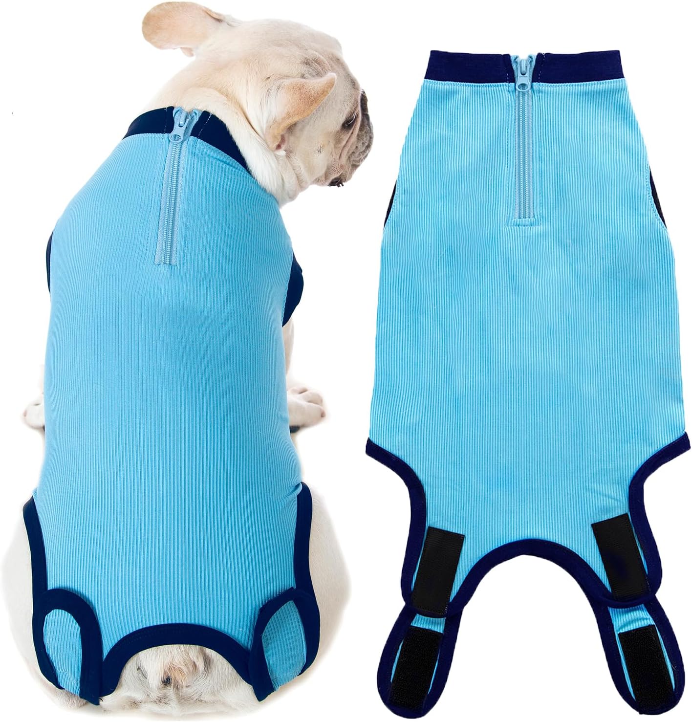 WabdhalyDog Female Spay Recovery Suit Large,Blue Surgery Recovery Onesie,Zipper Anti Licking Cone Alternative Bodysuit,Blue-Deep Blue L