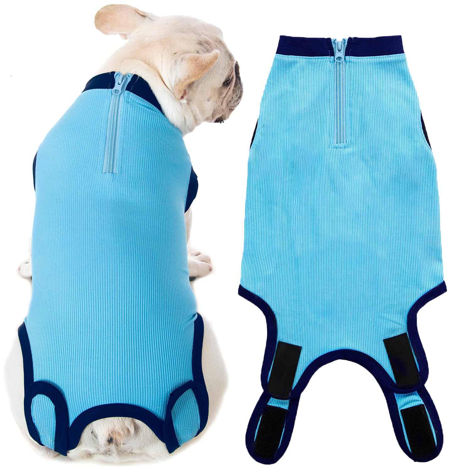 WabdhalyDog Female Spay Recovery Suit Large,Blue Surgery Recovery Onesie,Zipper Anti Licking Cone Alternative Bodysuit,Blue-Deep Blue L