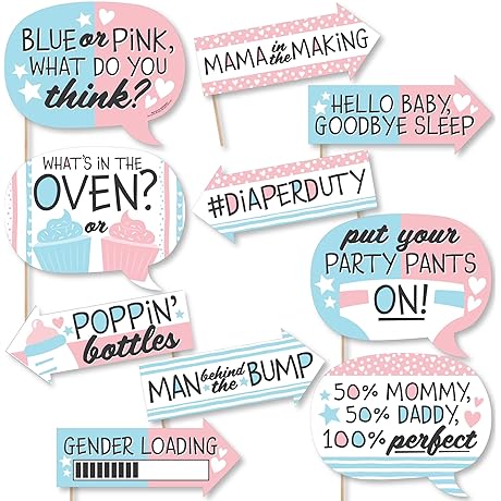 Big Dot of Happiness Funny Baby Gender Reveal - Team Boy or Girl Prop Kit