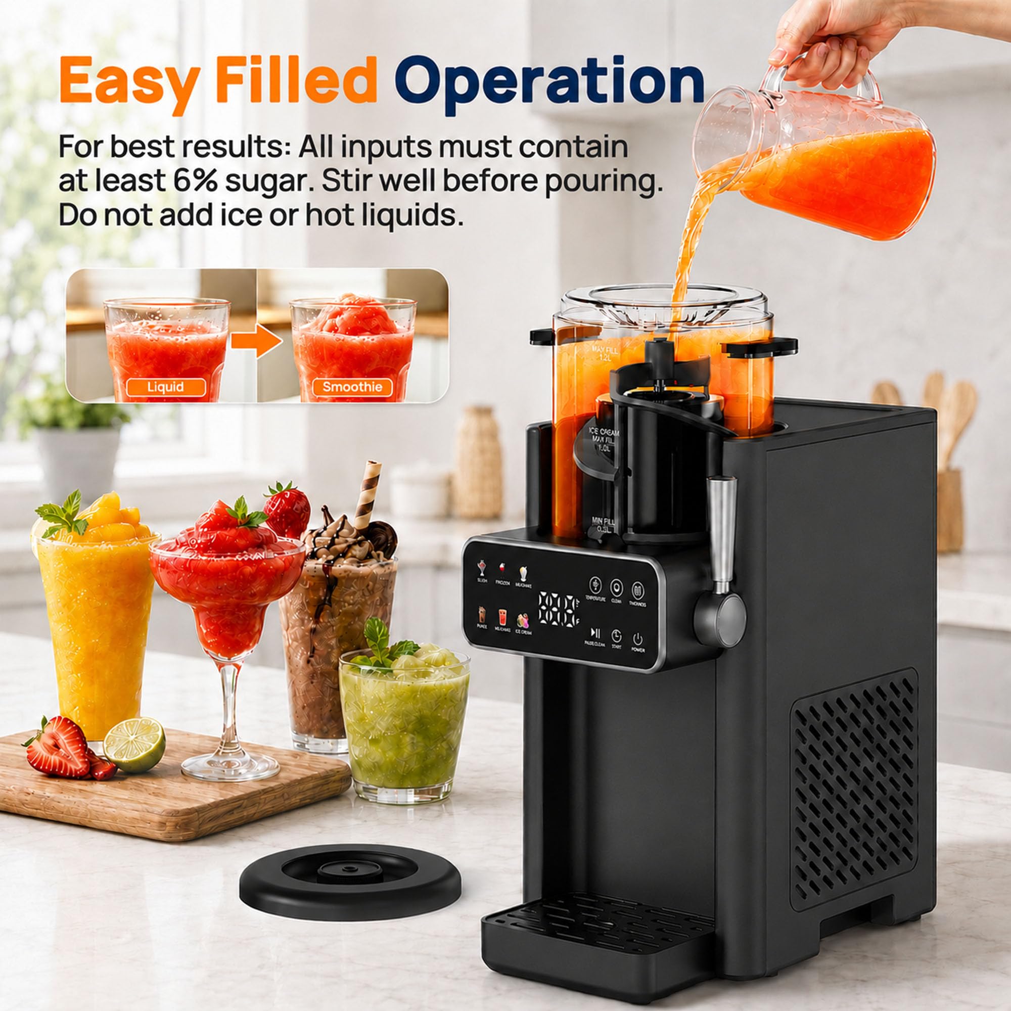 Máquina de granizado 6 en 1 para el hogar, limpieza automática, temporizador de marcación de 12 horas para el hogar para granizados, frappé, batidos y margaritas, sin necesidad de hielo