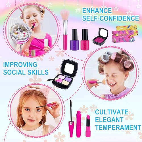 Miniatura 10 de GINMIC Maquillaje de simulación para niños pequeños, kit de maquillaje para niñas pequeñas, kit de maquillaje con bolsa de cosméticos de unicornio