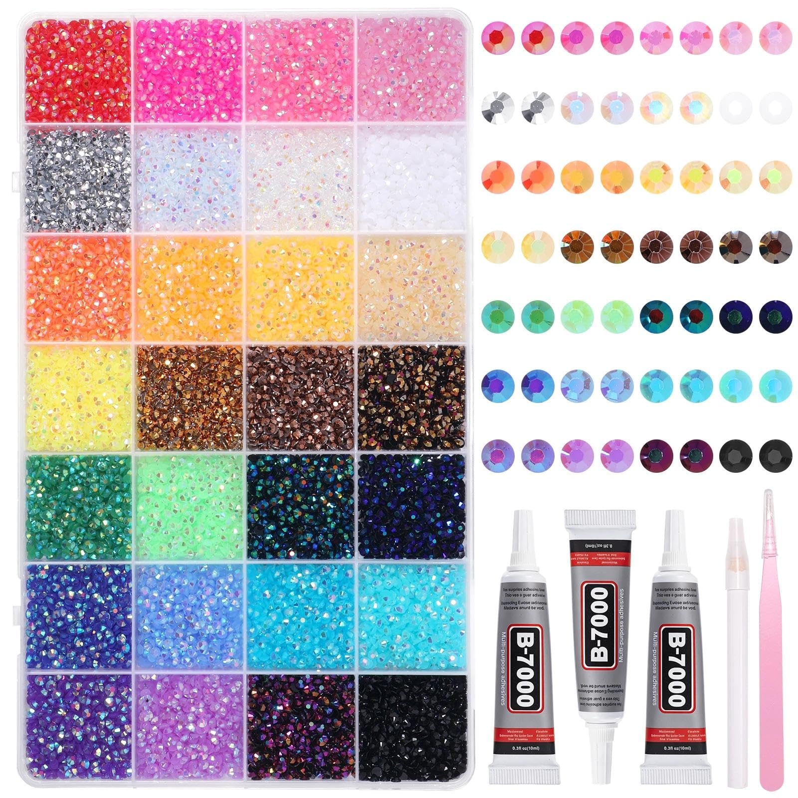 32000Pcs Rhinestones Bedazzling Kit with Tools, 3mm Color Resin Rhinestones for Bedazzling, Flatback Resin Gems for Crafts, Bedazzler Kit for Clothing Shoes DIY Face Makeup Tumblers