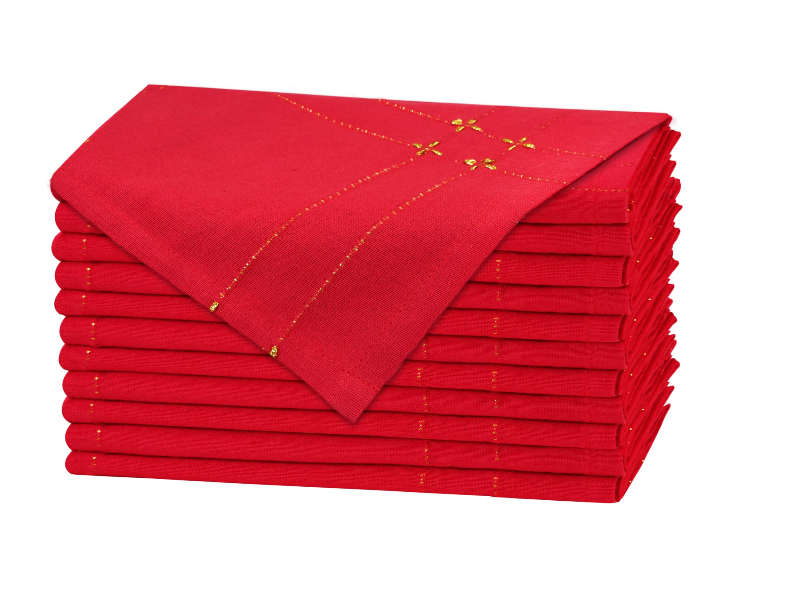 COTTON CRAFT Christmas Cloth Napkins - Set of 12 Red Gold Dinner Napkins
