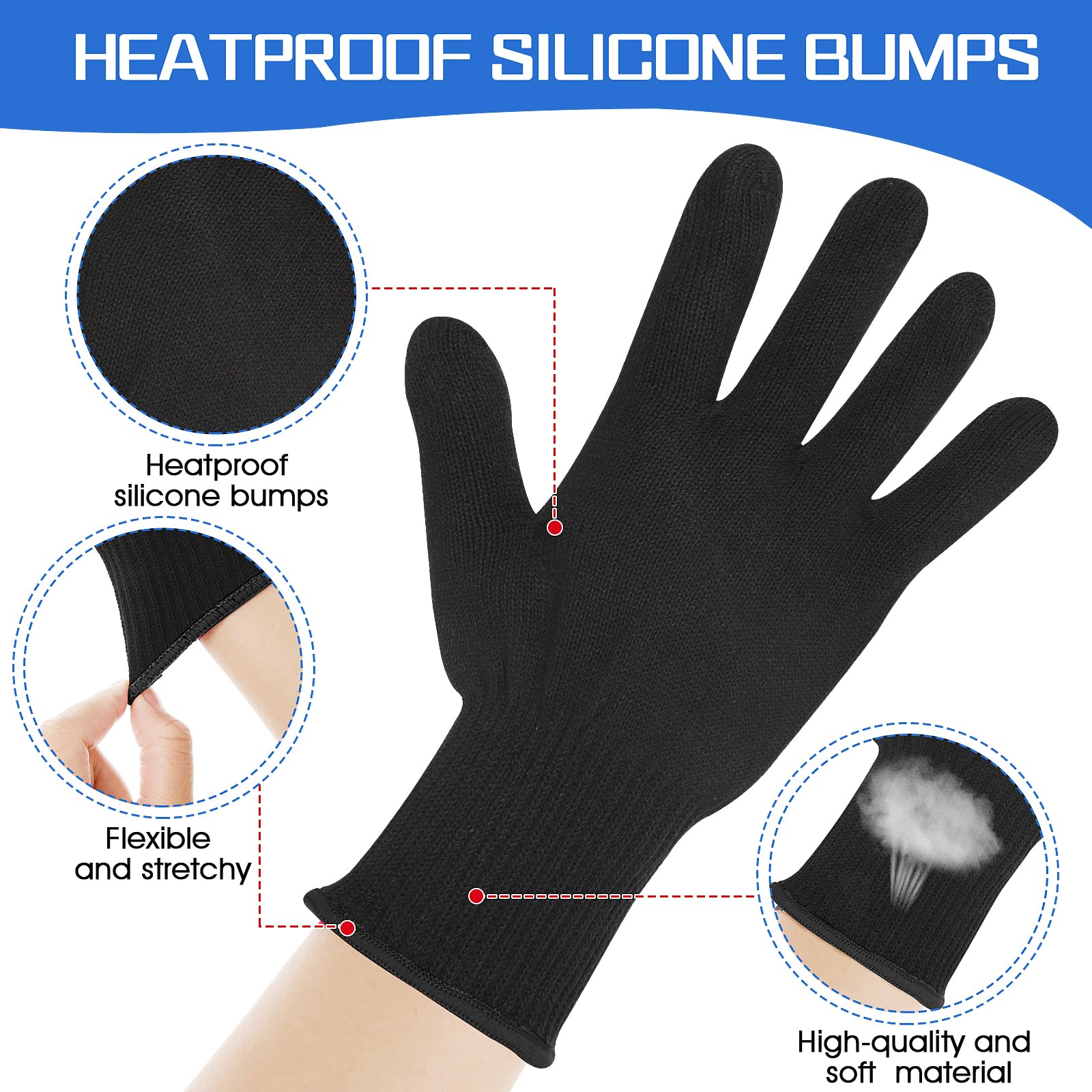 WLLHYF Lot de 2 gants professionnels résistants à la chaleur pour la coiffure - Blocage de la chaleur pour fers à friser et fers à friser - Gants résistants à la chaleur (2, bord noir)