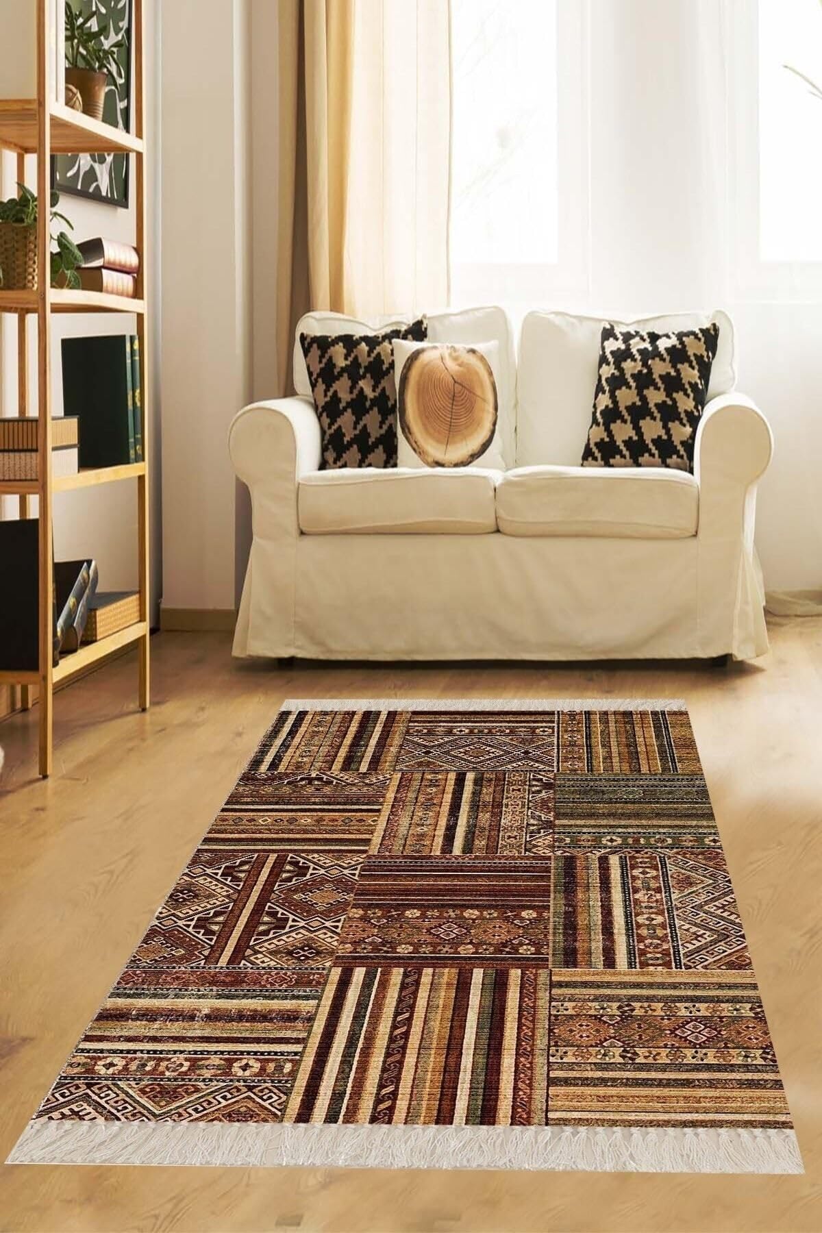 On The Clouds Kilim Desenli Etnik Dijital Baskı Yıkanabilir Kaymaz Taban Eskitme Salon Halı ve Yolluk MEG895, 180 x 280