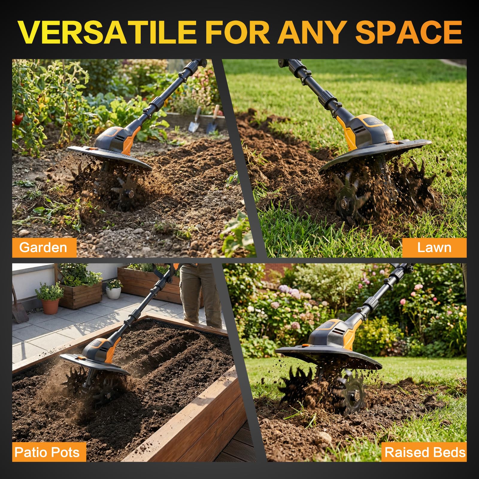 Motobineuse sans Fil 20V avec Batterie 4.0Ah et Chargeur, Cultivateur Motoculteur Rotatif Électrique, Largeur 23cm Profondeur 18cm, pour Petit Jardin et Parterres de Fleurs