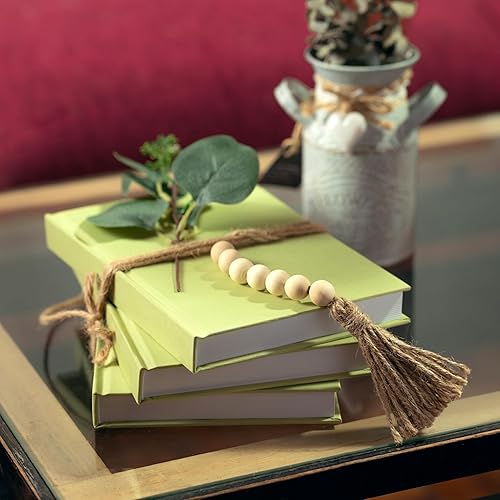 Miniatura 2 de Libros decorativos  Juego de 3 libros decorativos de tela para decoración del hogar con hojas falsas y guirnalda de cuentas de madera, decoración