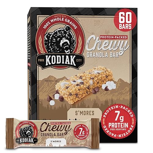 Kodiak - Barras masticables de granola, S'mores, alto en proteínas, 100% granos integrales, 12 cajas con 5 barras cada una (60 barras en total)