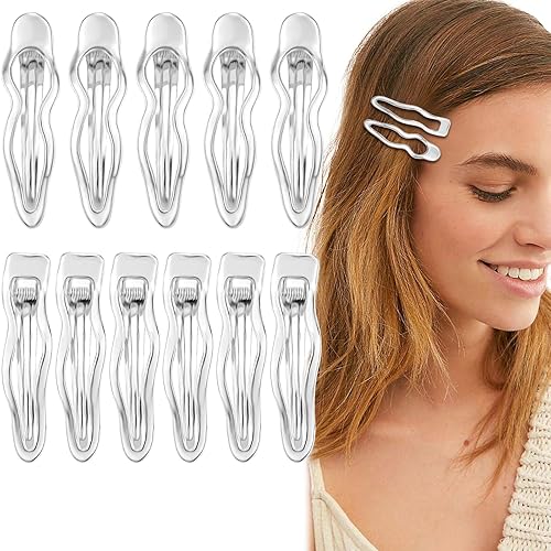 10 pinzas para el cabello con ondas metálicas plateadas, pasadores para el cabello Y2K, pinzas para el cabello vintage de cocodrilo, pequeños