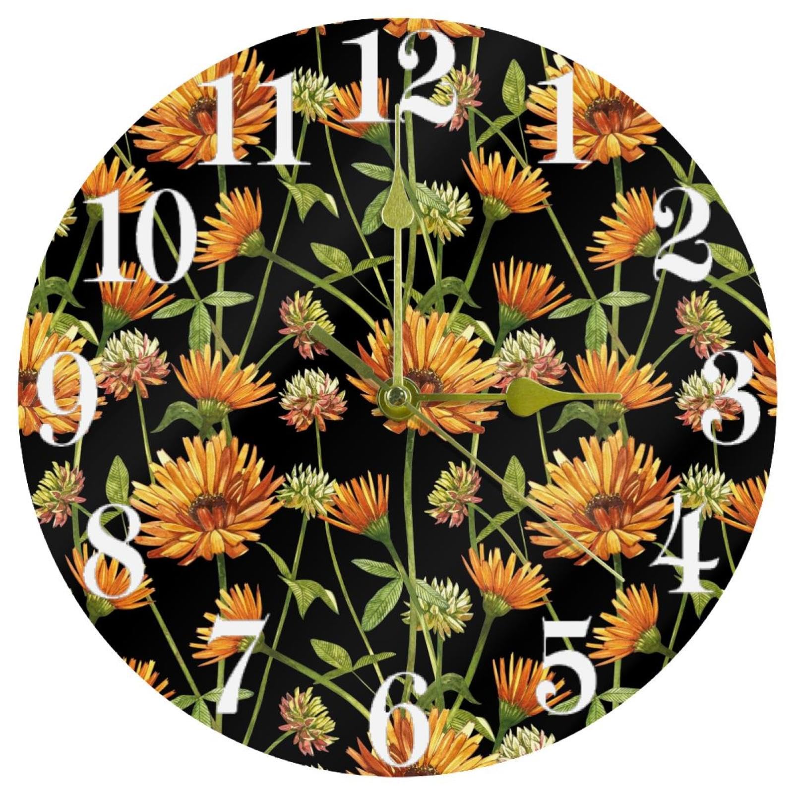 Horloge murale ronde à quartz haut de gamme motif aquarelle artistique pour décoration épurée