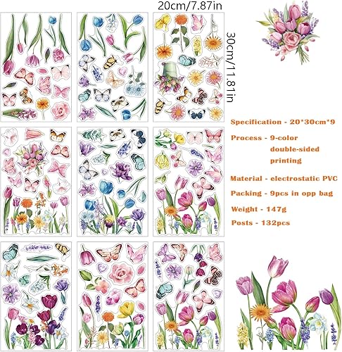 Miniatura 9 de Adhesivos para ventana de primavera mariposa 84 piezas anticolisión para ventana de vidrio decoración de ventanas suministros de fiesta de primavera