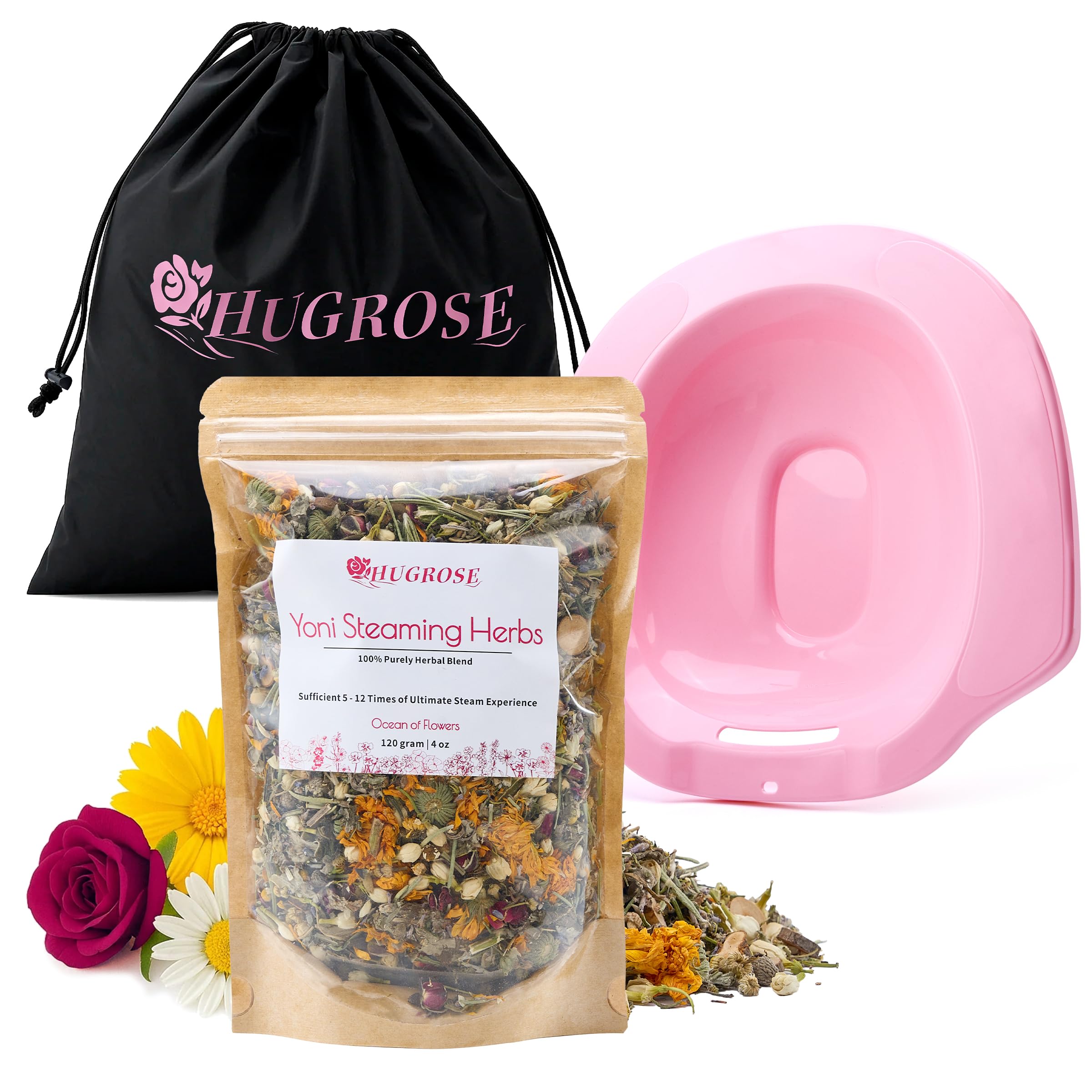 3 in 1 Yoni Steamer for Women - Yoni Steam Kit with Herbal Blend from 11 Exquisite Herbs, Yoni Steam Seat and Nylon Drawstring Bag for Sitz Bath, Home