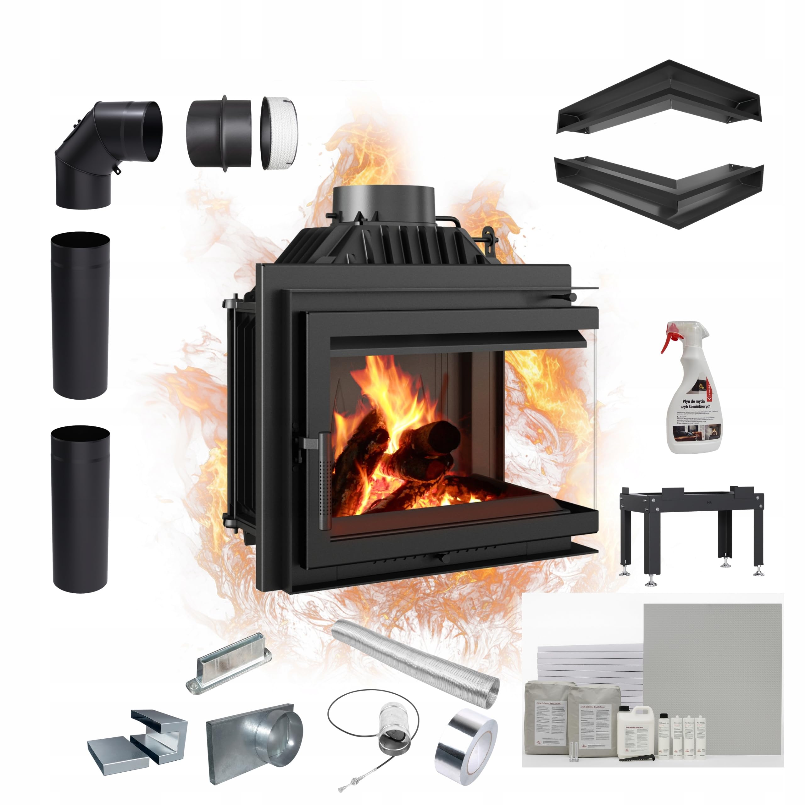 KRATKI Inserto per camino in acciaio a legna SIMPLE 8 kW Ø200 destro A kit