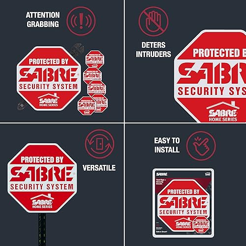 Miniatura 4 de SABRE Letrero de patio y calcomanías de seguridad, advierte a los intrusos que la propiedad está asegurada con una alarma, color rojo intenso para
